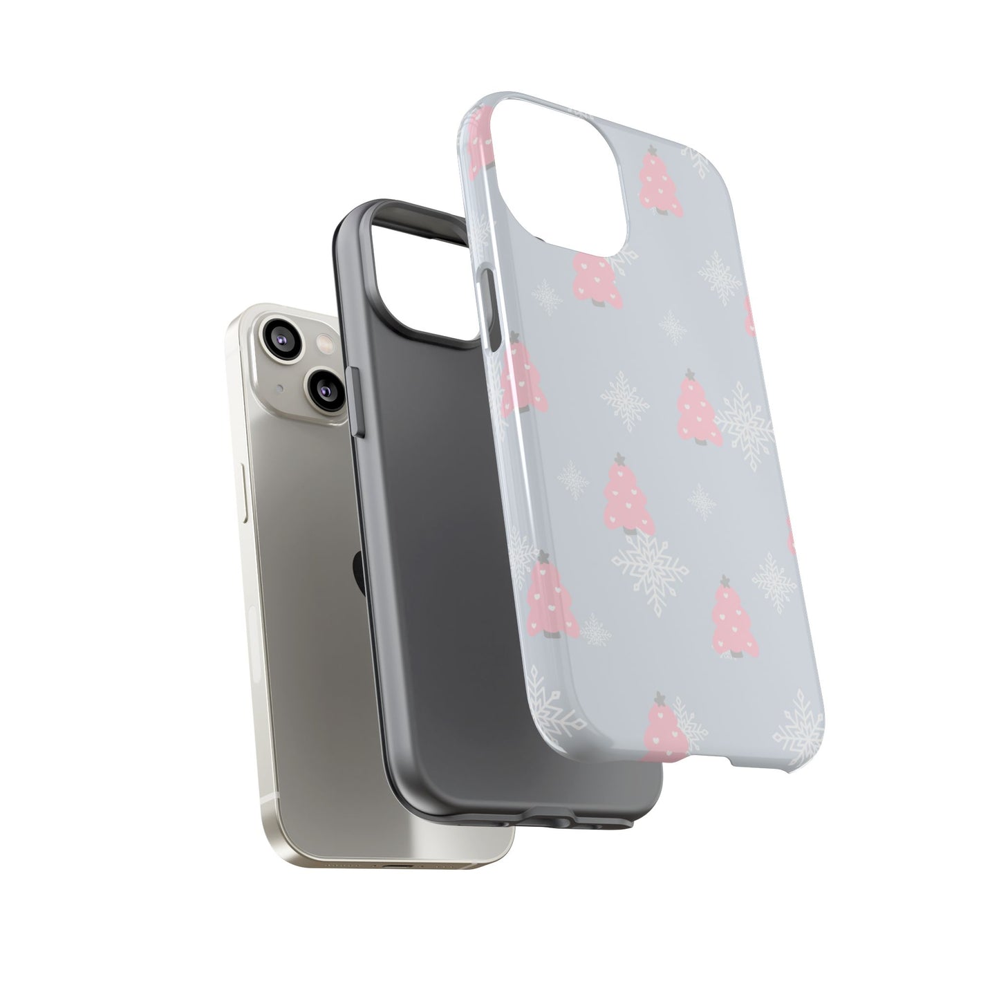 Christmas Pink Tree Tough Phone Case — Cute Holiday Snowflake Design