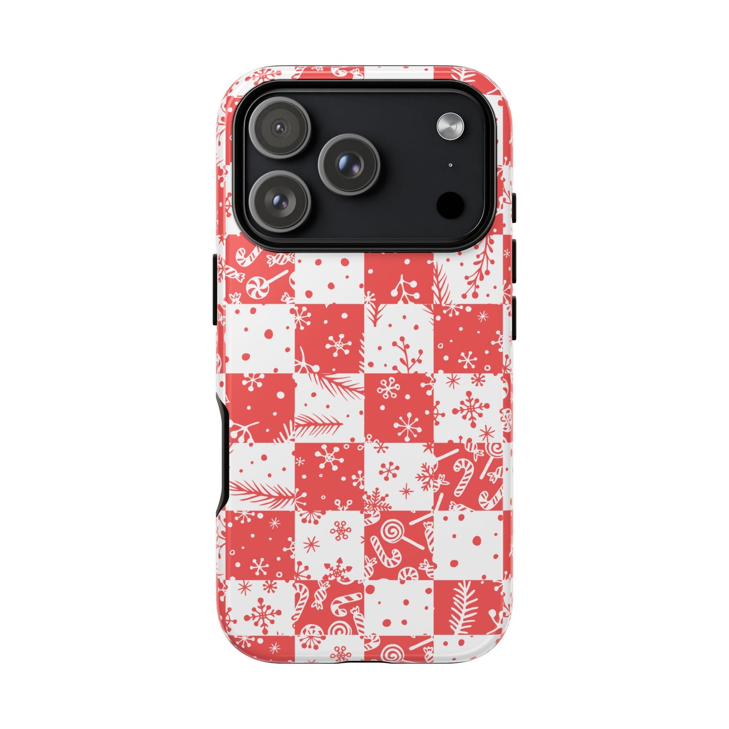 Christmas Red Buffalo Check Phone Case - Holiday Snowflake Pattern Tough Case