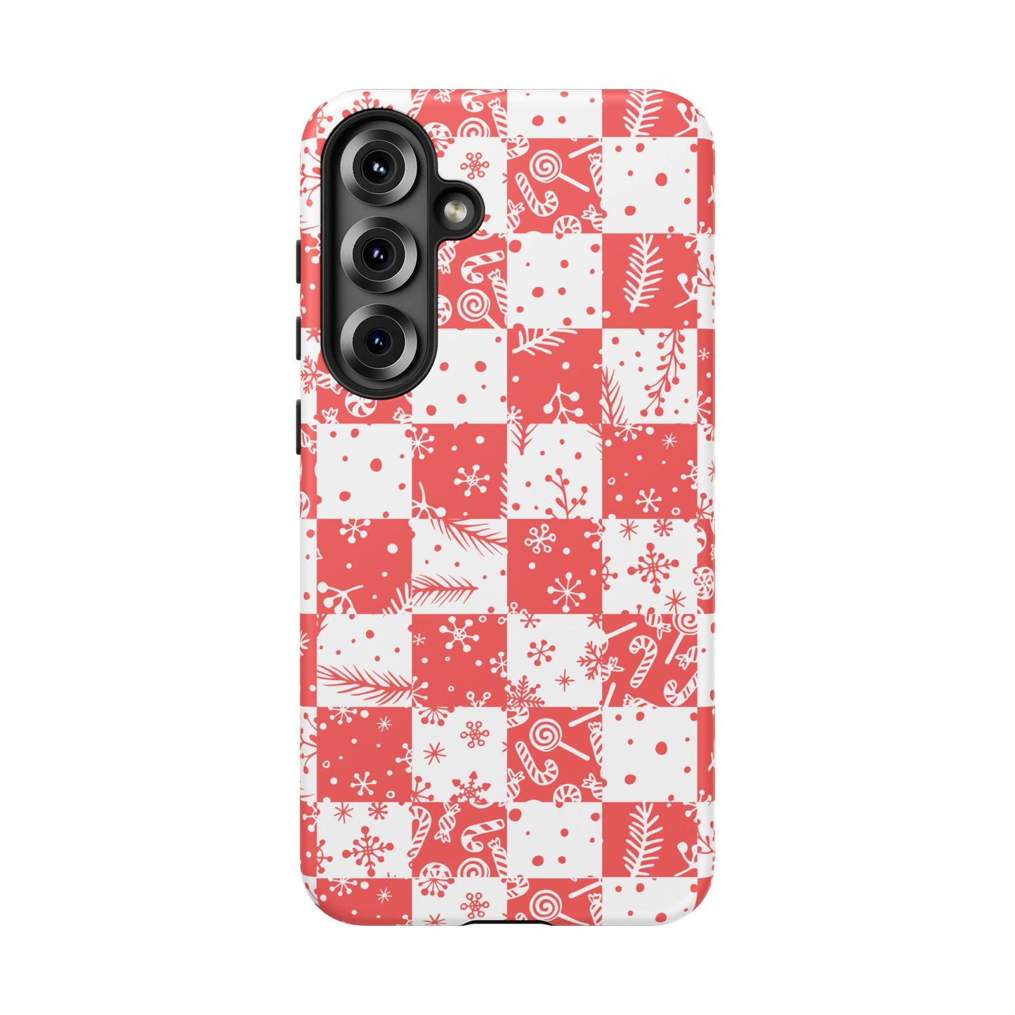 Christmas Red Buffalo Check Phone Case - Holiday Snowflake Pattern Tough Case