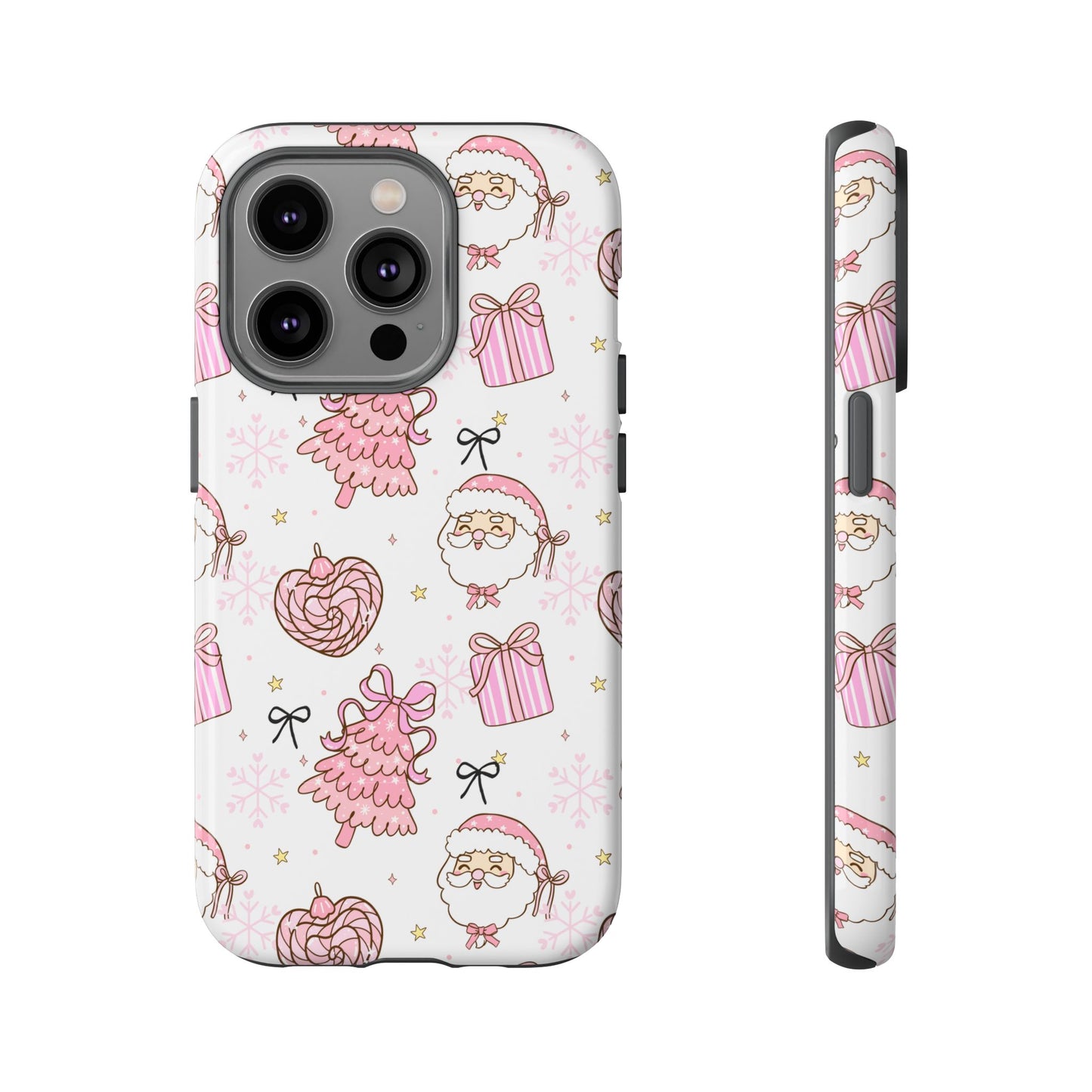 Christmas Pink Pattern Phone Case - Cute Santa, Tree & Gift Protective Cover