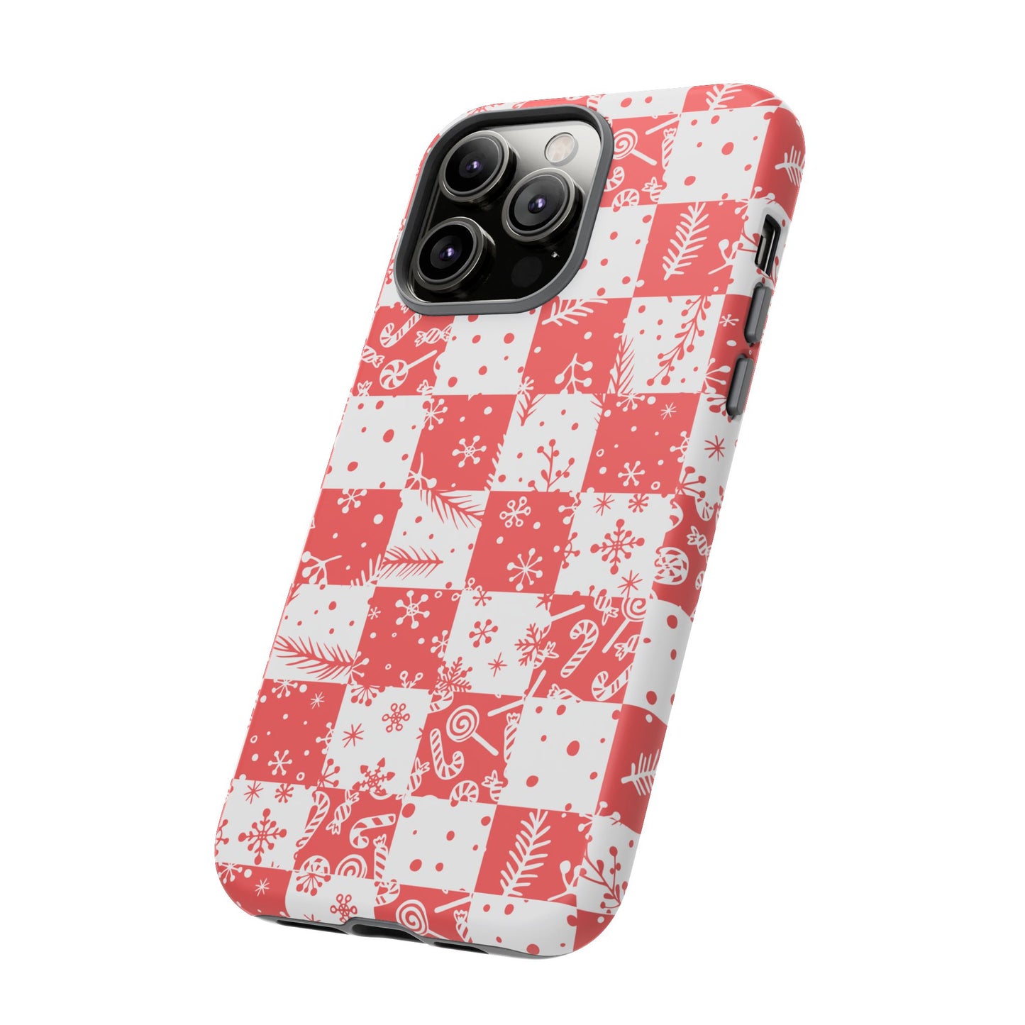 Christmas Red Buffalo Check Phone Case - Holiday Snowflake Pattern Tough Case
