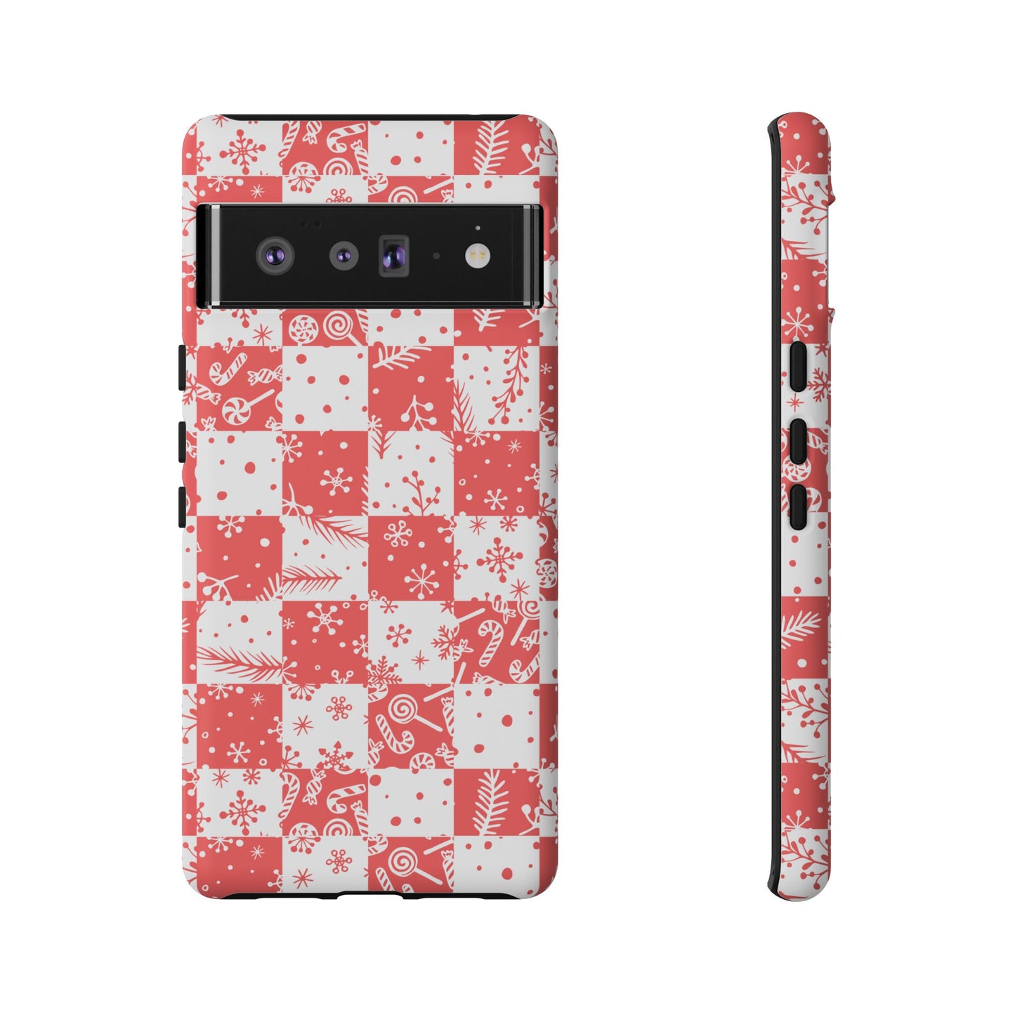 Christmas Red Buffalo Check Phone Case - Holiday Snowflake Pattern Tough Case