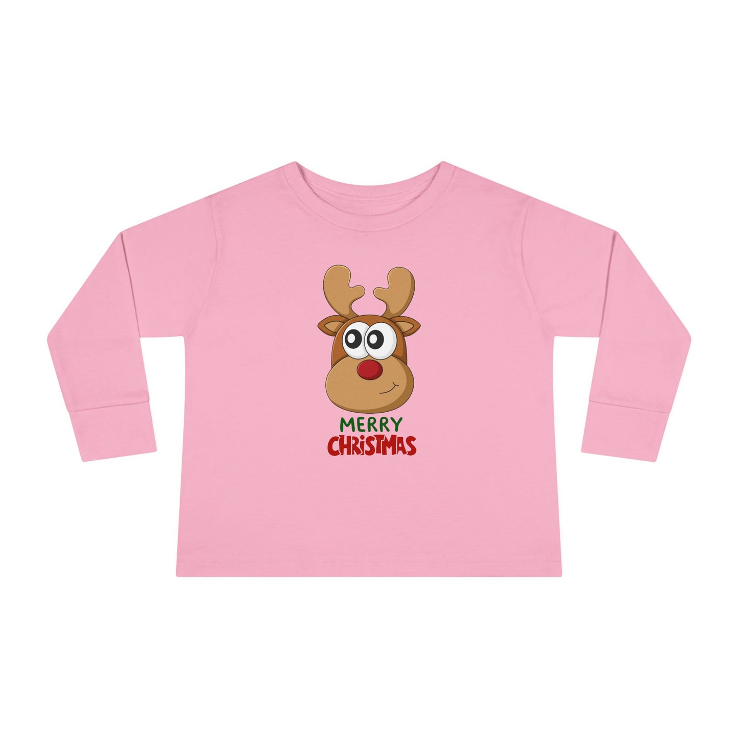 Toddler Long Sleeve Tee — Cute Reindeer "Merry Christmas" Holiday Shirt