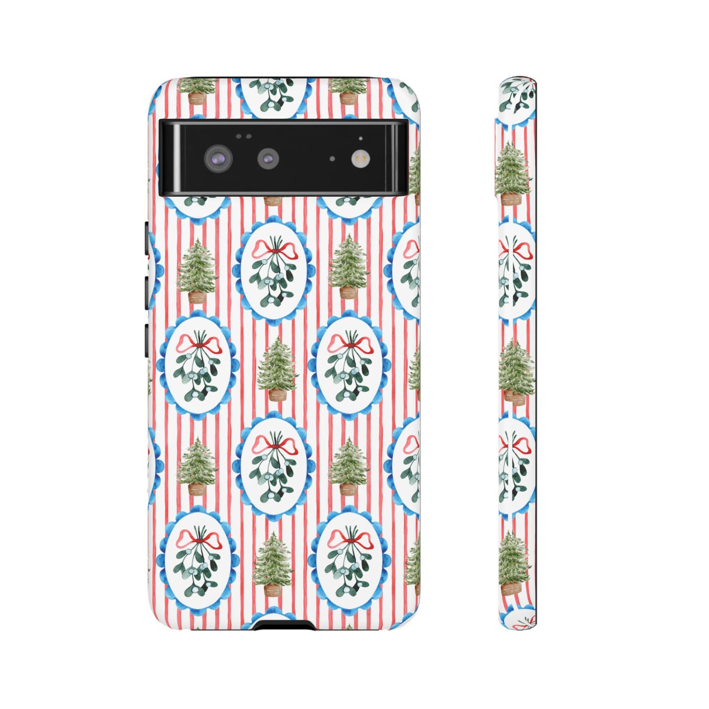 Christmas Wreath & Tree Pattern Phone Case — Festive Holiday Tough Case