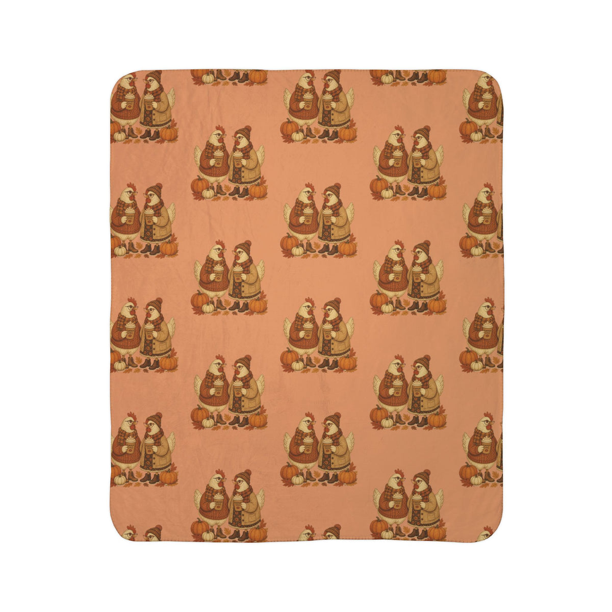 Autumn Chicken Sherpa Blanket — Cozy Fall Woodland Throw