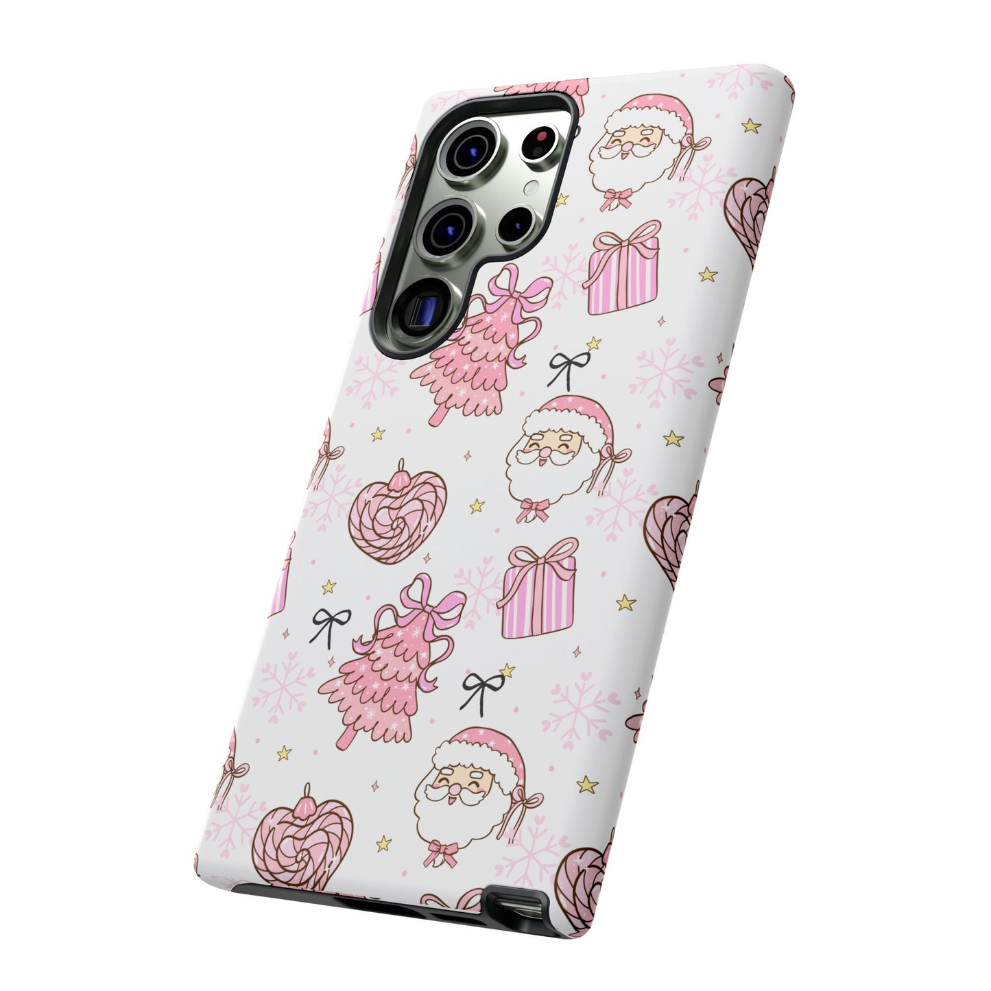 Christmas Pink Pattern Phone Case - Cute Santa, Tree & Gift Protective Cover