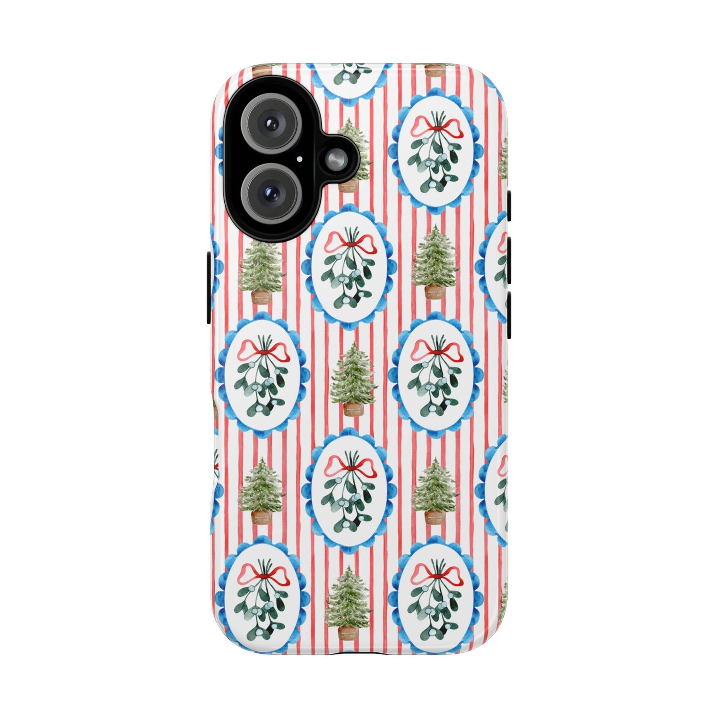 Christmas Wreath & Tree Pattern Phone Case — Festive Holiday Tough Case