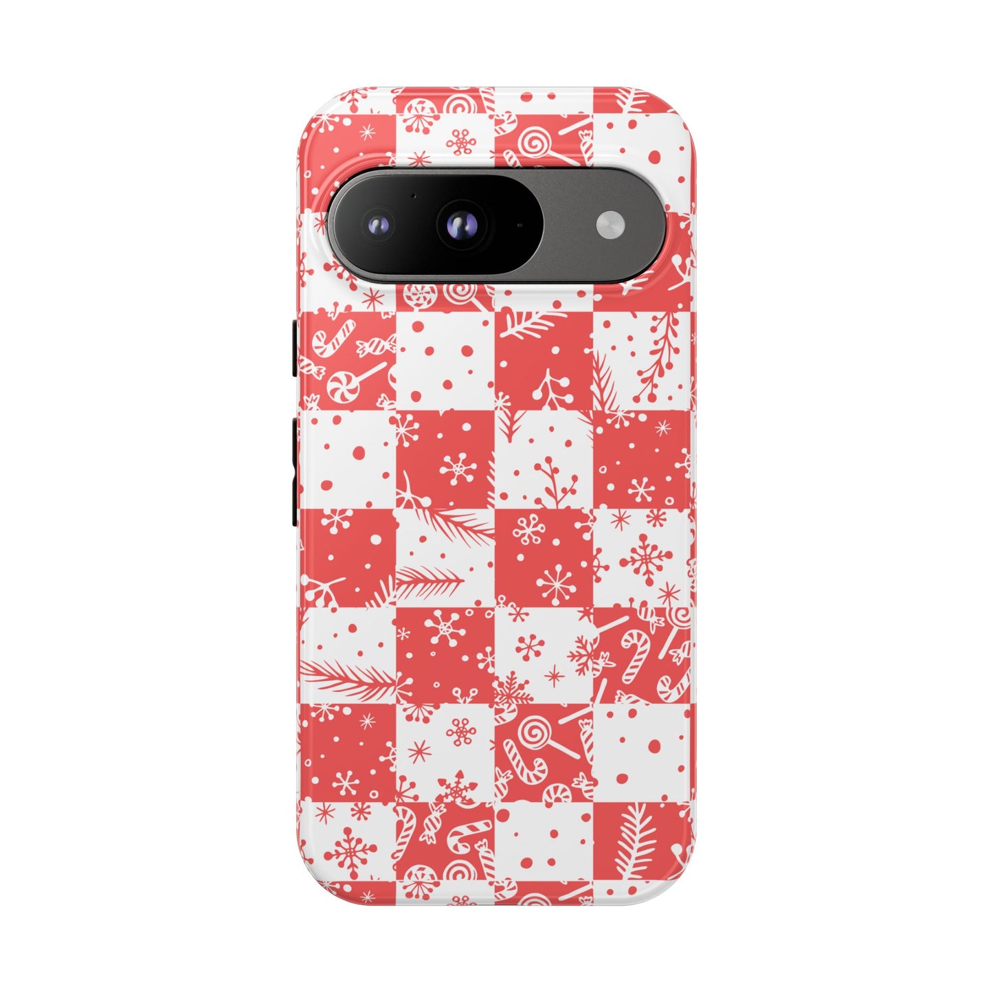 Christmas Red Buffalo Check Phone Case - Holiday Snowflake Pattern Tough Case