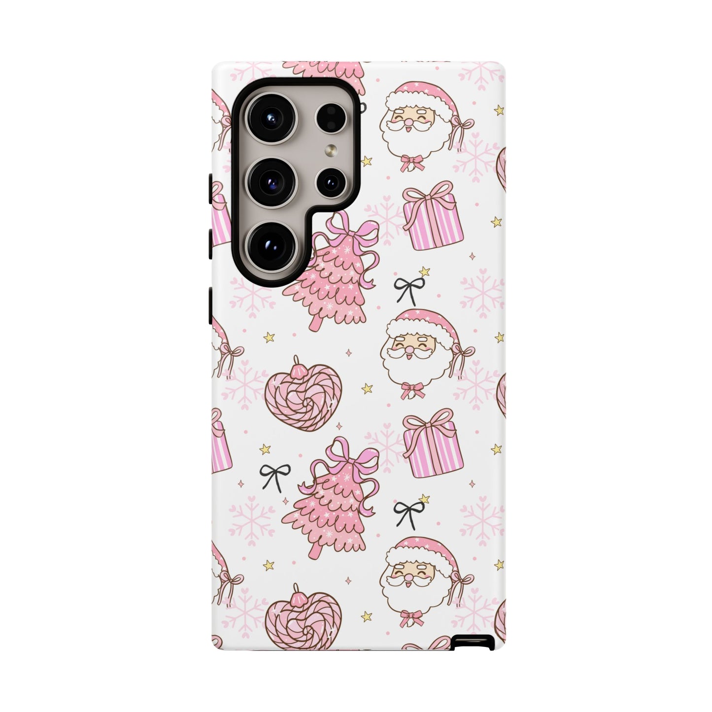 Christmas Pink Pattern Phone Case - Cute Santa, Tree & Gift Protective Cover