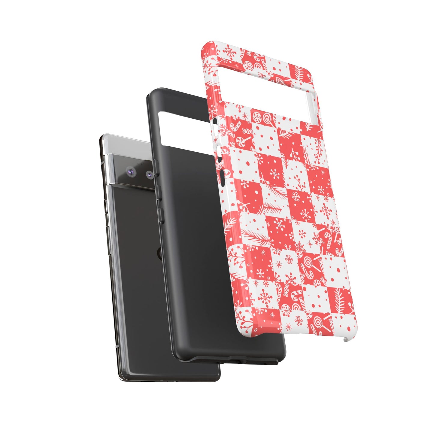 Christmas Red Buffalo Check Phone Case - Holiday Snowflake Pattern Tough Case