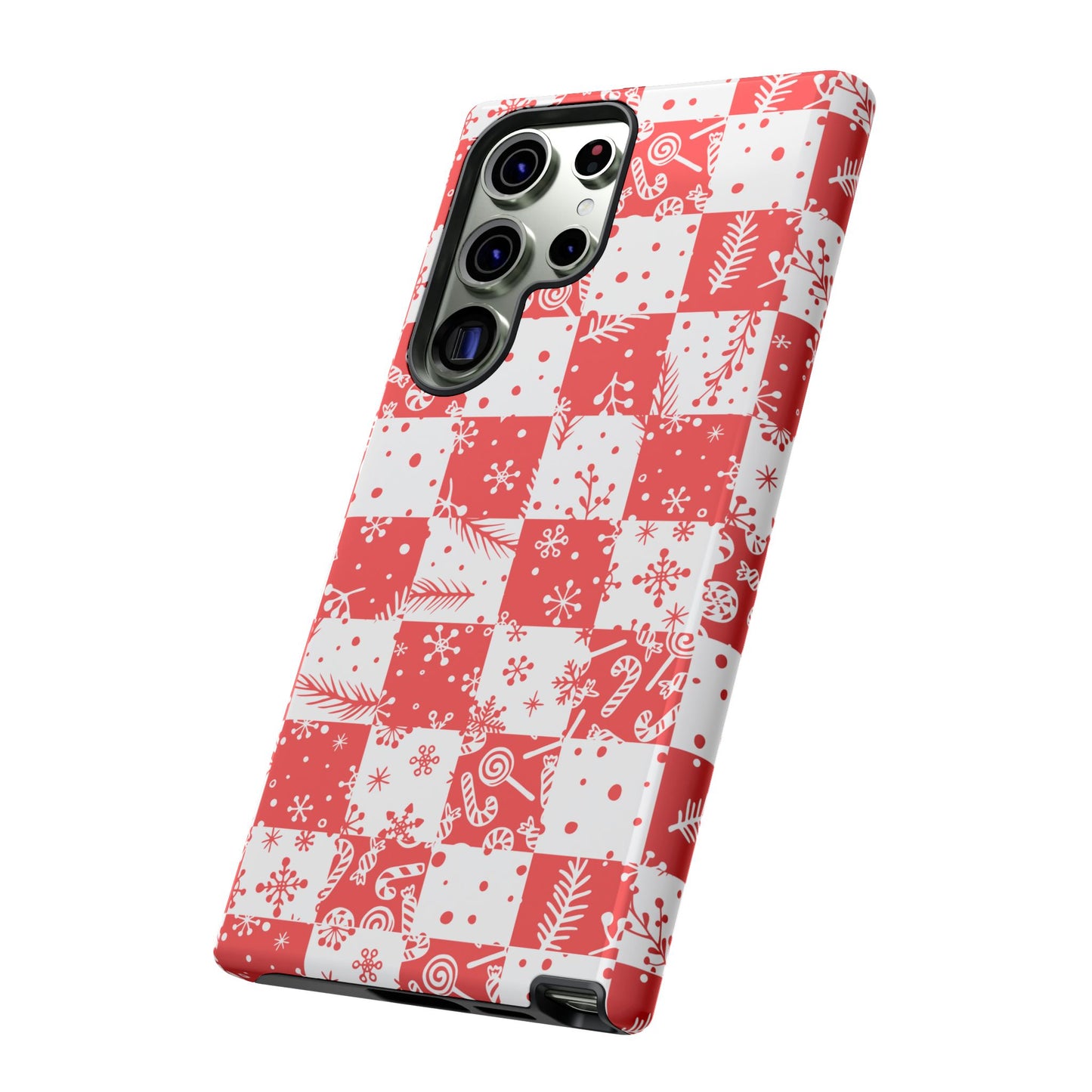 Christmas Red Buffalo Check Phone Case - Holiday Snowflake Pattern Tough Case