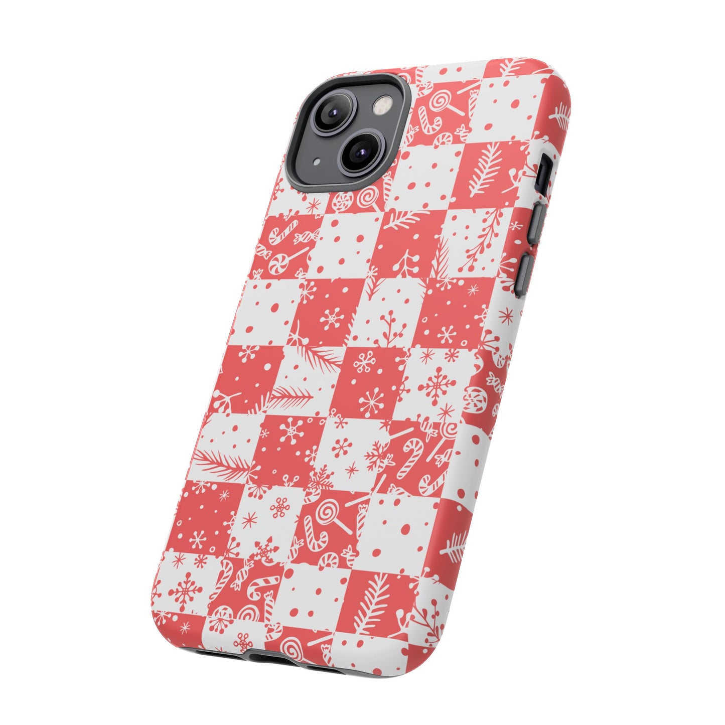 Christmas Red Buffalo Check Phone Case - Holiday Snowflake Pattern Tough Case