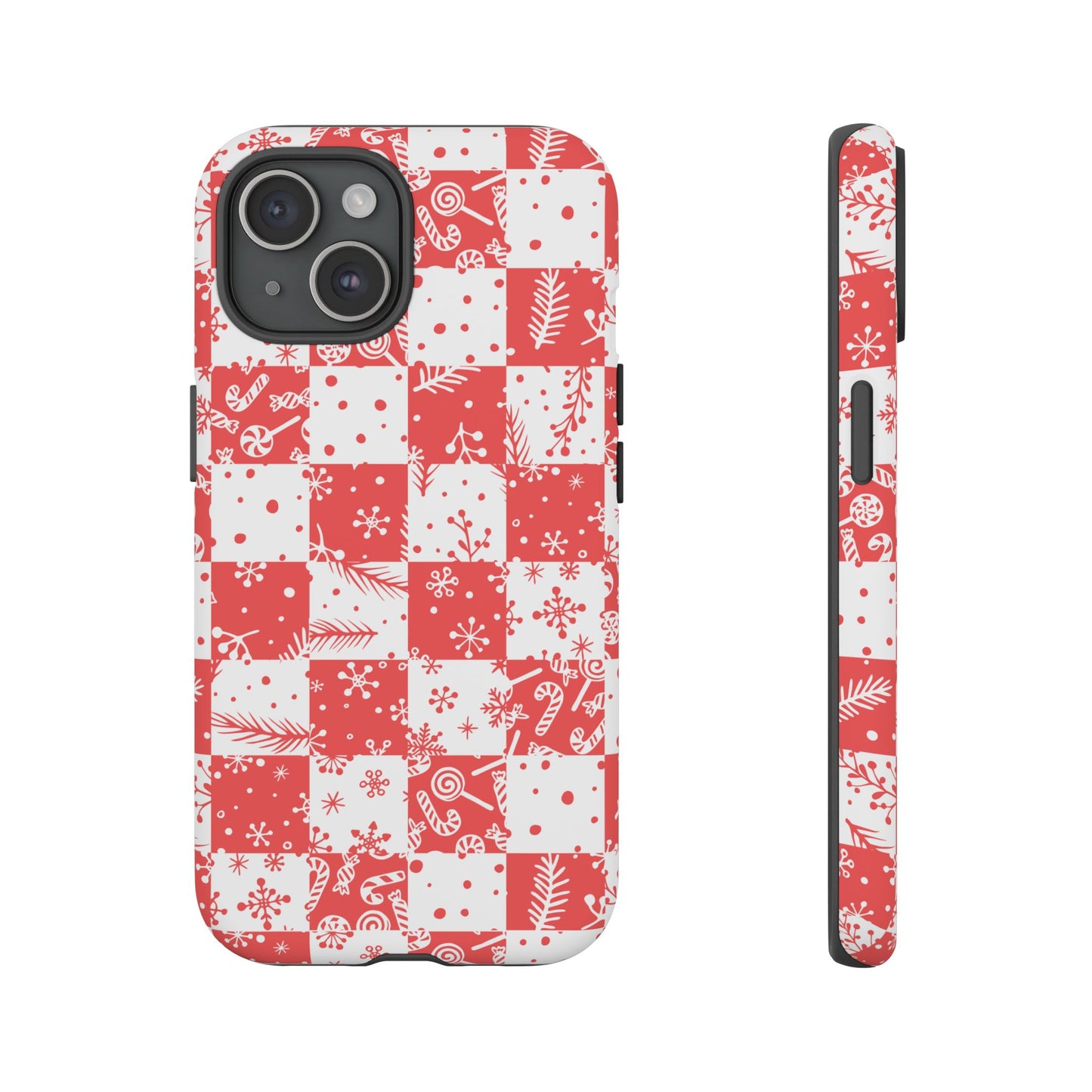 Christmas Red Buffalo Check Phone Case - Holiday Snowflake Pattern Tough Case
