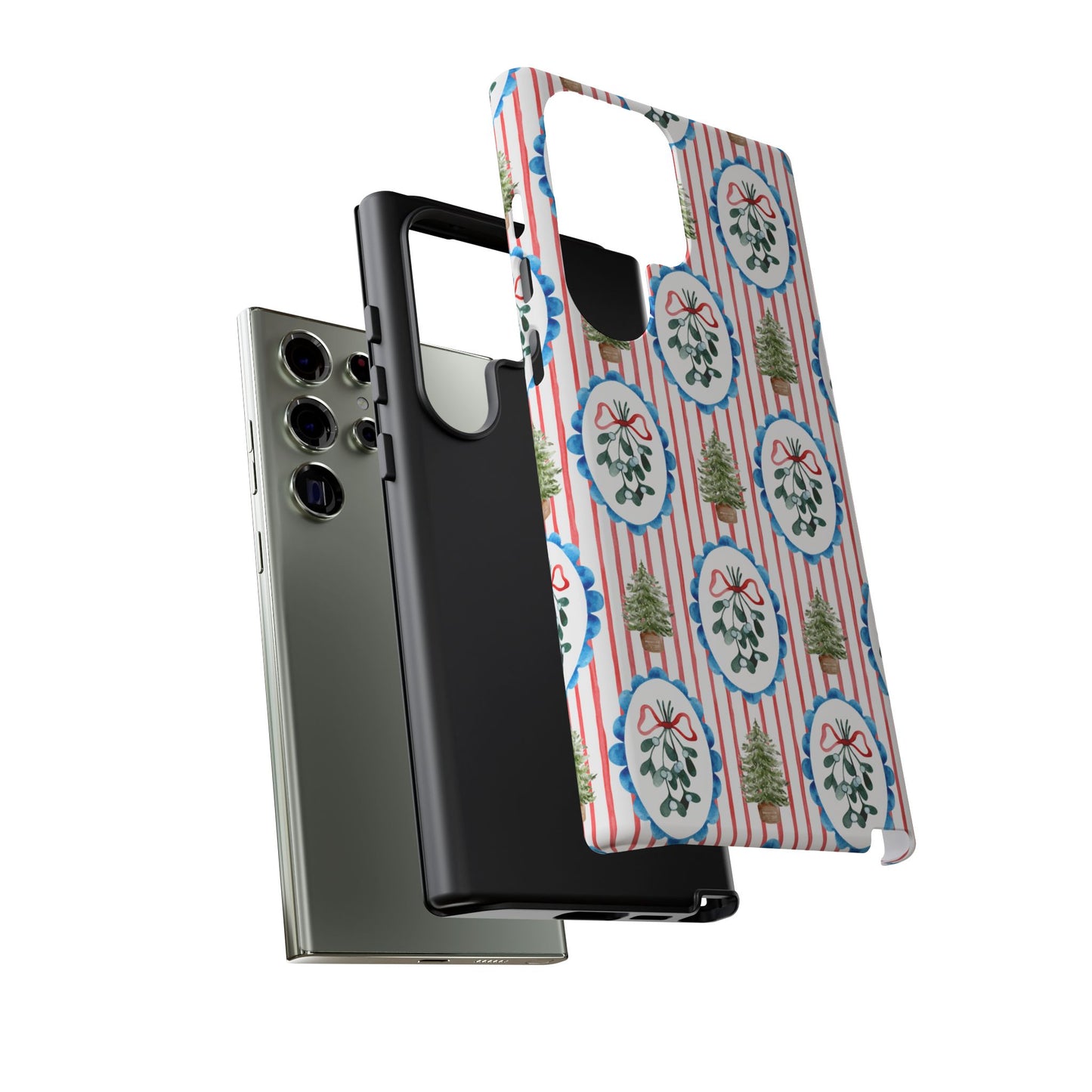 Christmas Wreath & Tree Pattern Phone Case — Festive Holiday Tough Case