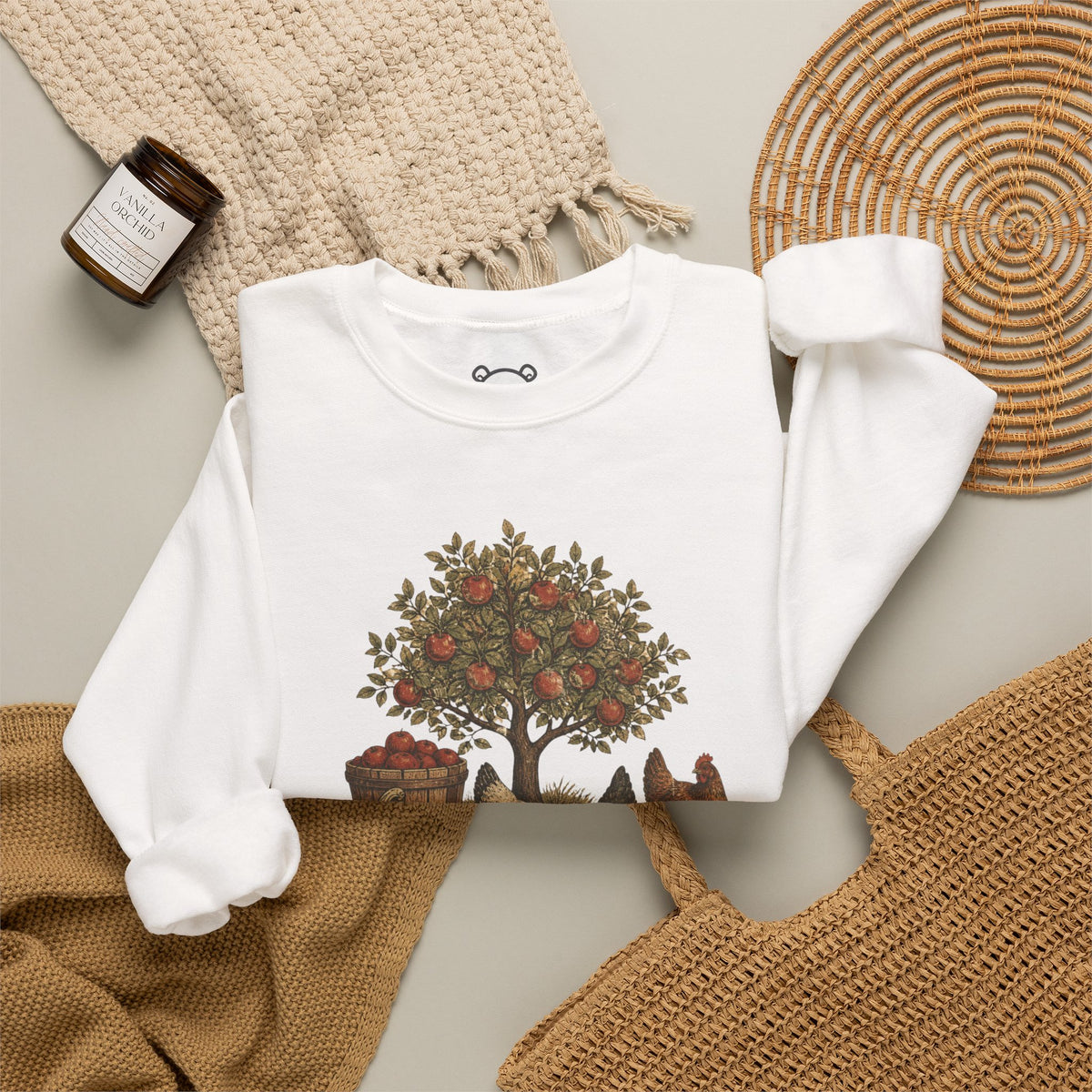 Fall Harvest Crewneck Sweatshirt — Pumpkin & Chicken Autumn Graphic