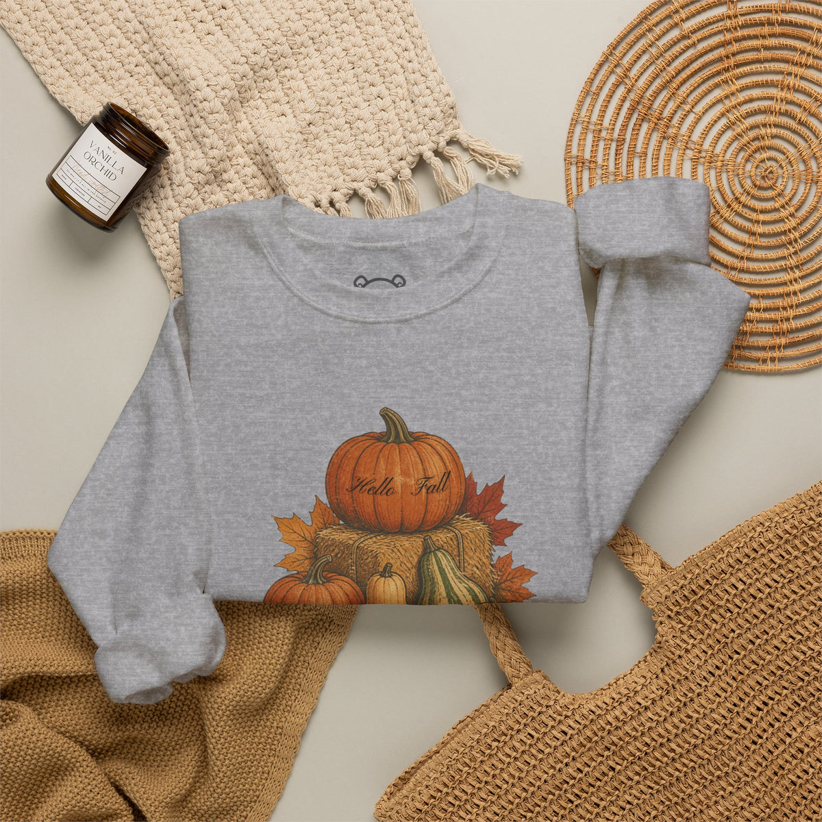 Pumpkin Patch Fall Sweatshirt – Autumn Pumpkins & Leaves Crewneck