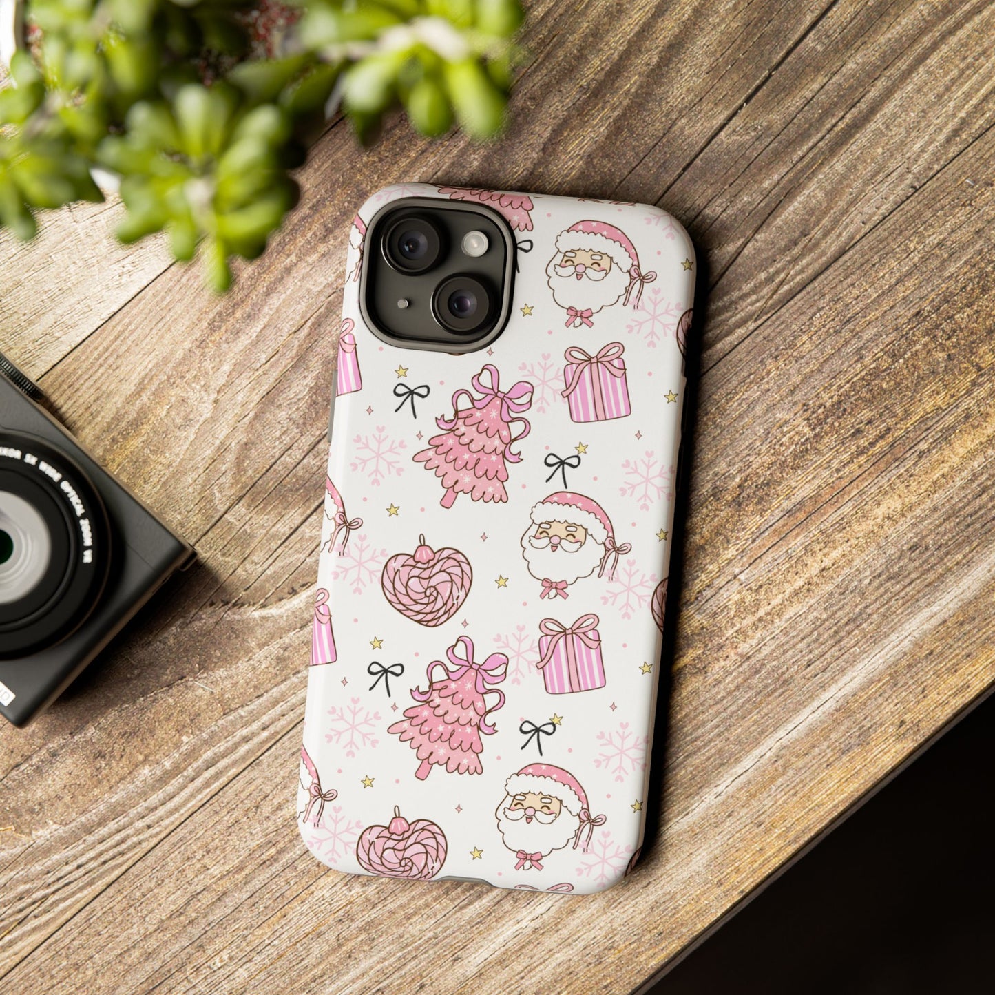 Christmas Pink Pattern Phone Case - Cute Santa, Tree & Gift Protective Cover