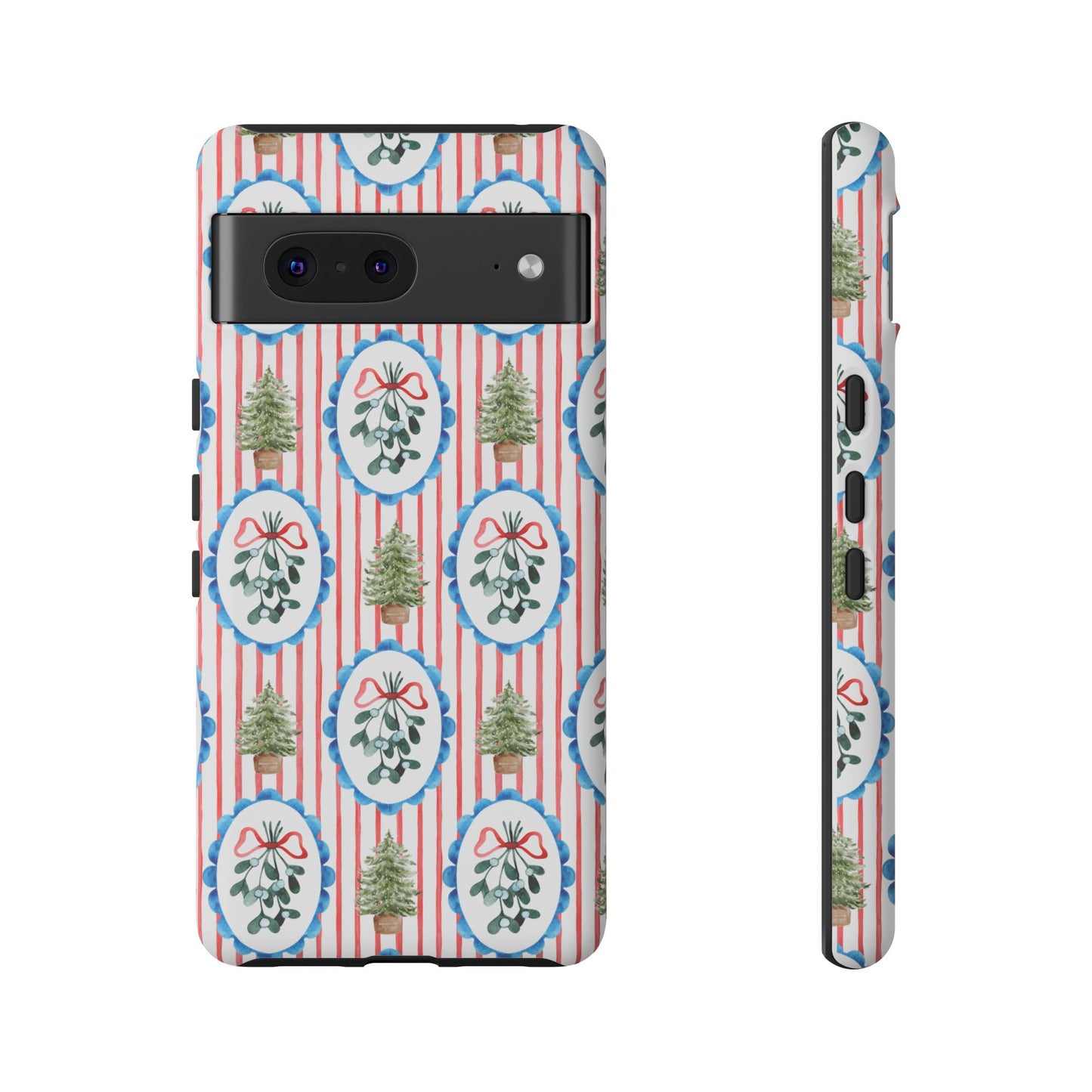 Christmas Wreath & Tree Pattern Phone Case — Festive Holiday Tough Case