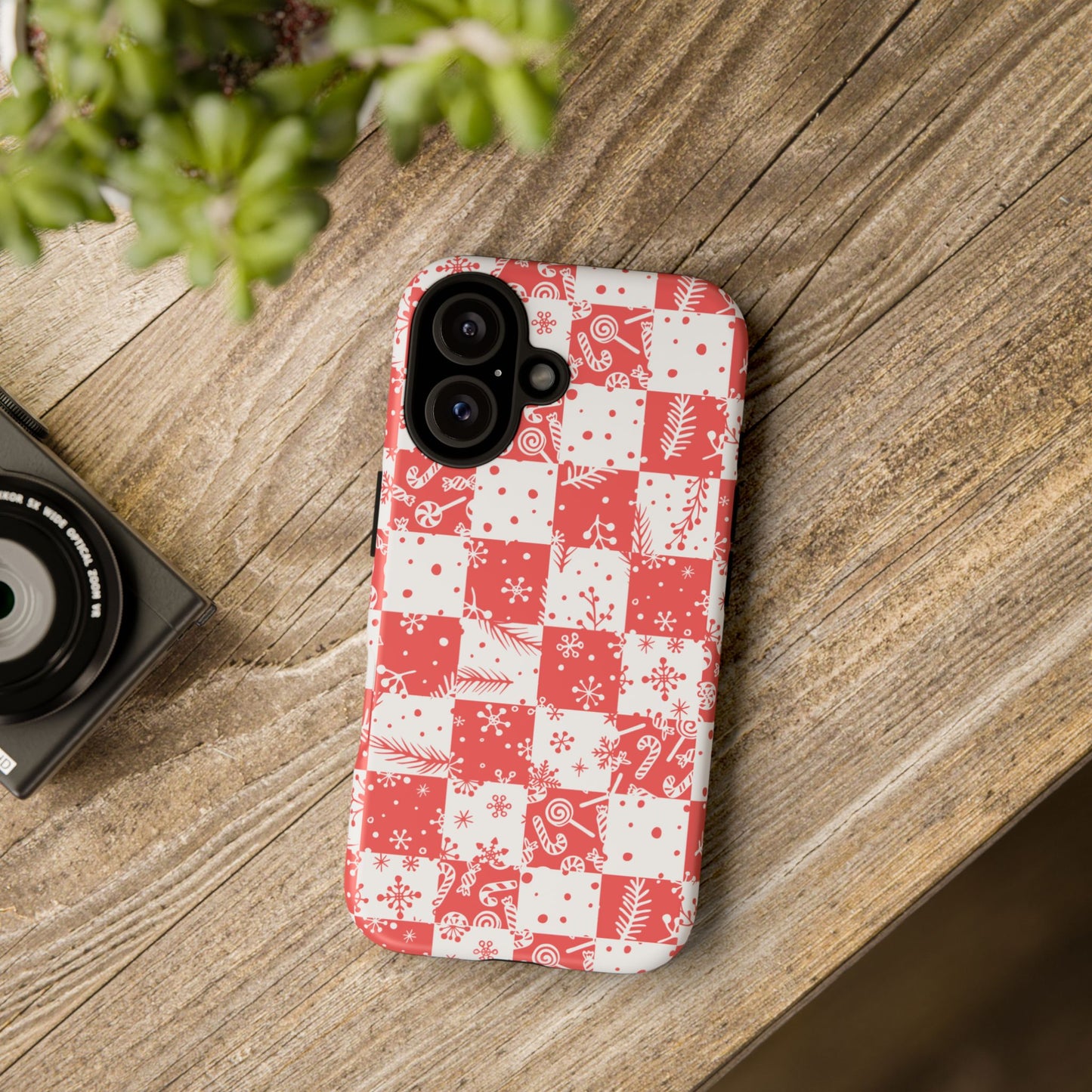 Christmas Red Buffalo Check Phone Case - Holiday Snowflake Pattern Tough Case
