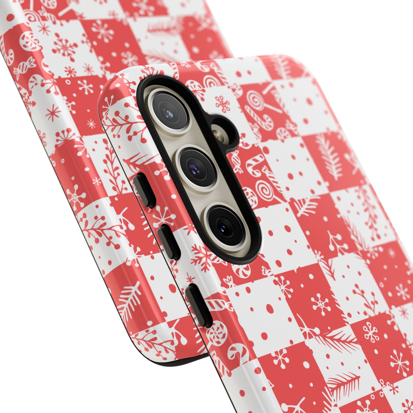 Christmas Red Buffalo Check Phone Case - Holiday Snowflake Pattern Tough Case