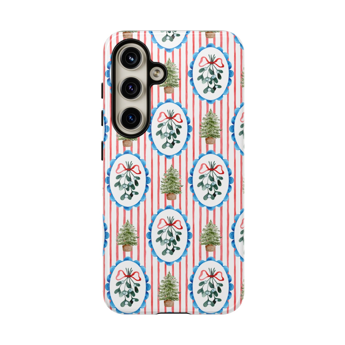 Christmas Wreath & Tree Pattern Phone Case — Festive Holiday Tough Case