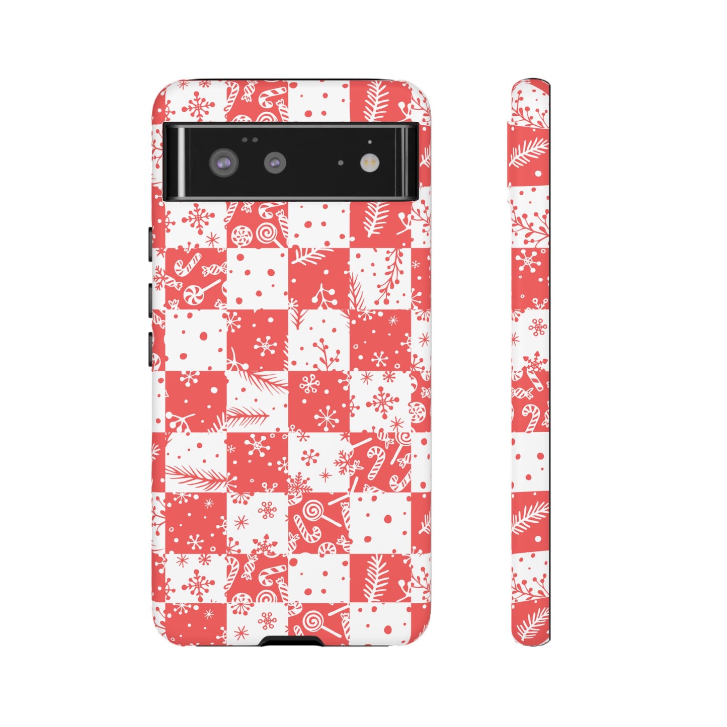 Christmas Red Buffalo Check Phone Case - Holiday Snowflake Pattern Tough Case