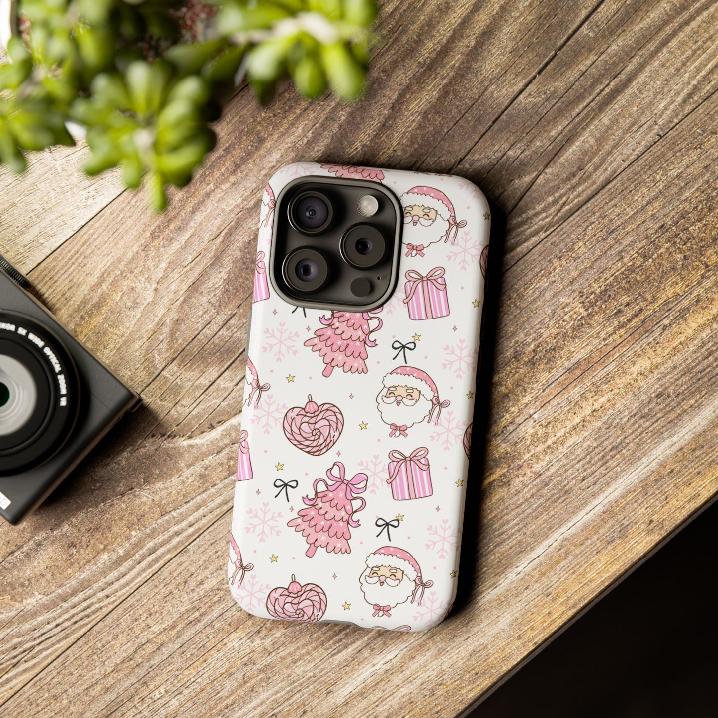 Christmas Pink Pattern Phone Case - Cute Santa, Tree & Gift Protective Cover