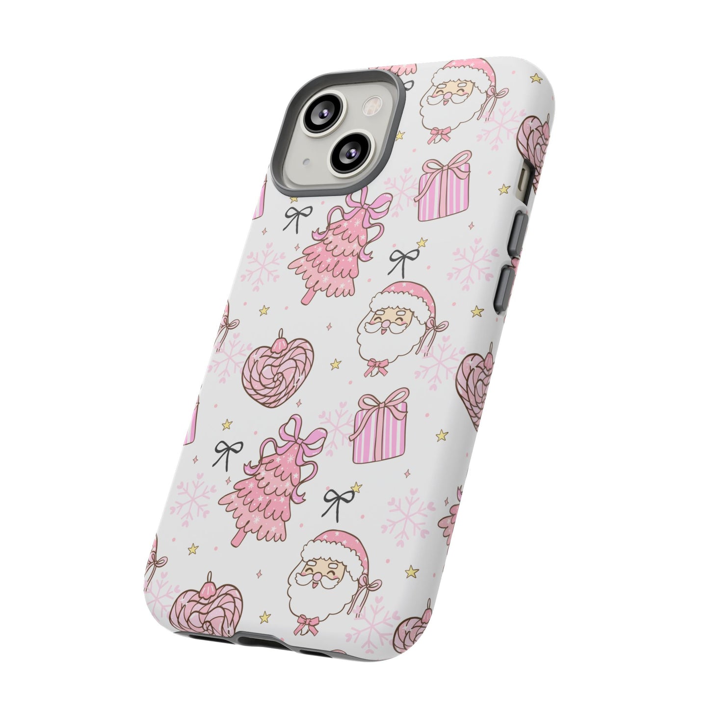 Christmas Pink Pattern Phone Case - Cute Santa, Tree & Gift Protective Cover