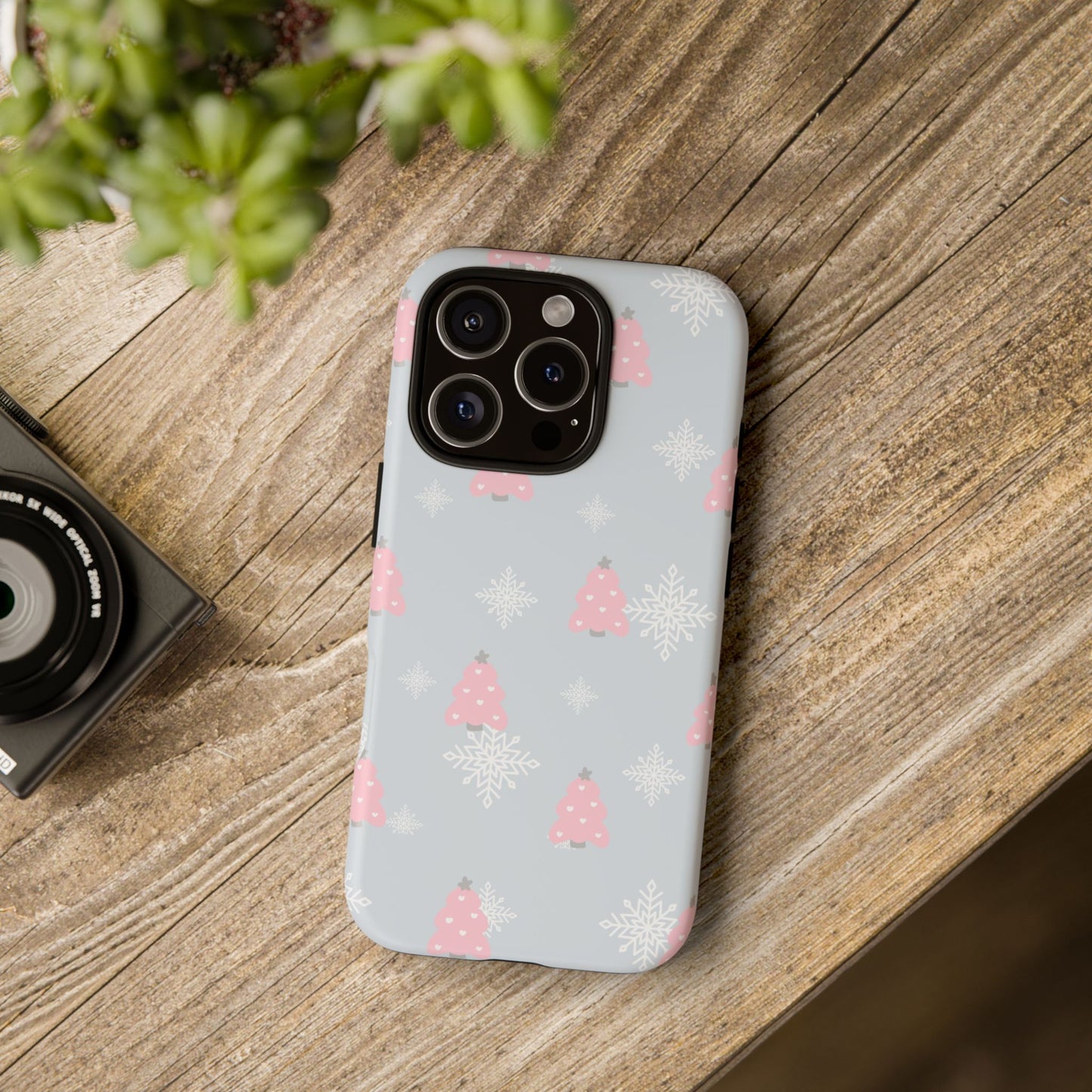 Christmas Pink Tree Tough Phone Case — Cute Holiday Snowflake Design