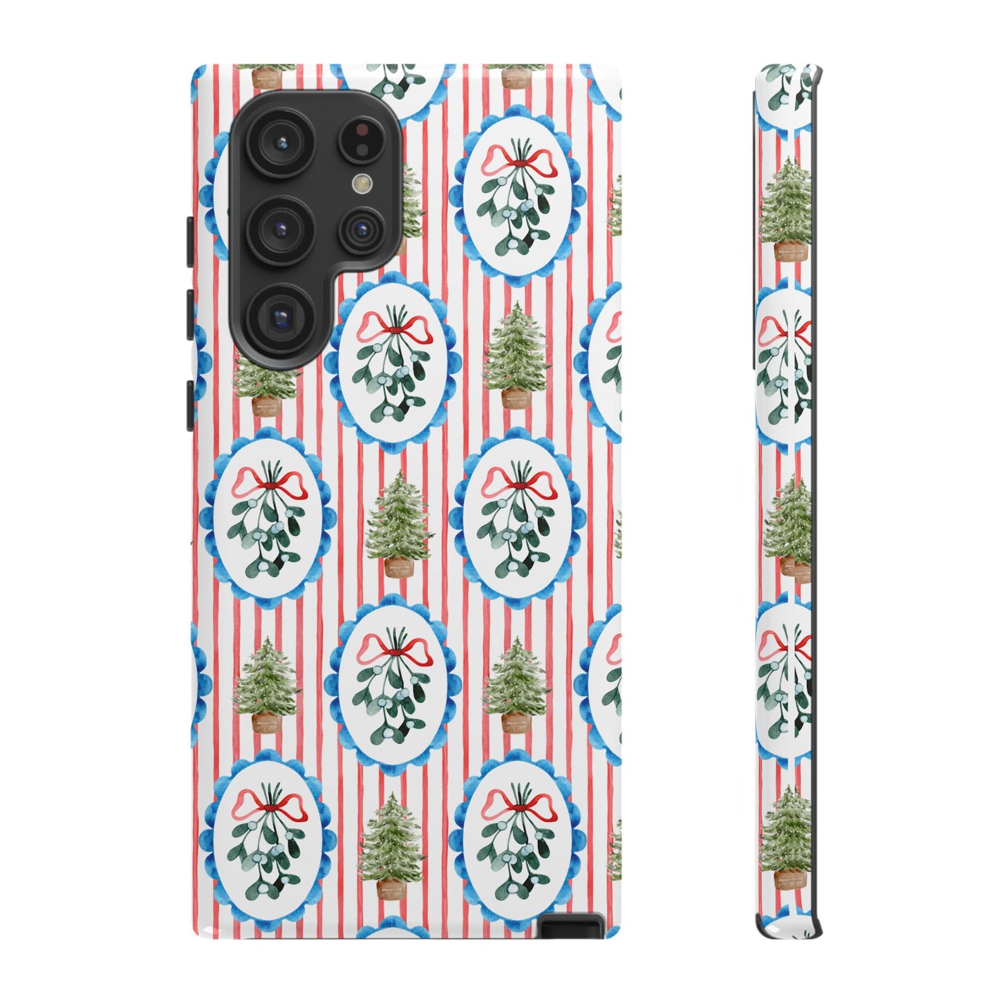 Christmas Wreath & Tree Pattern Phone Case — Festive Holiday Tough Case