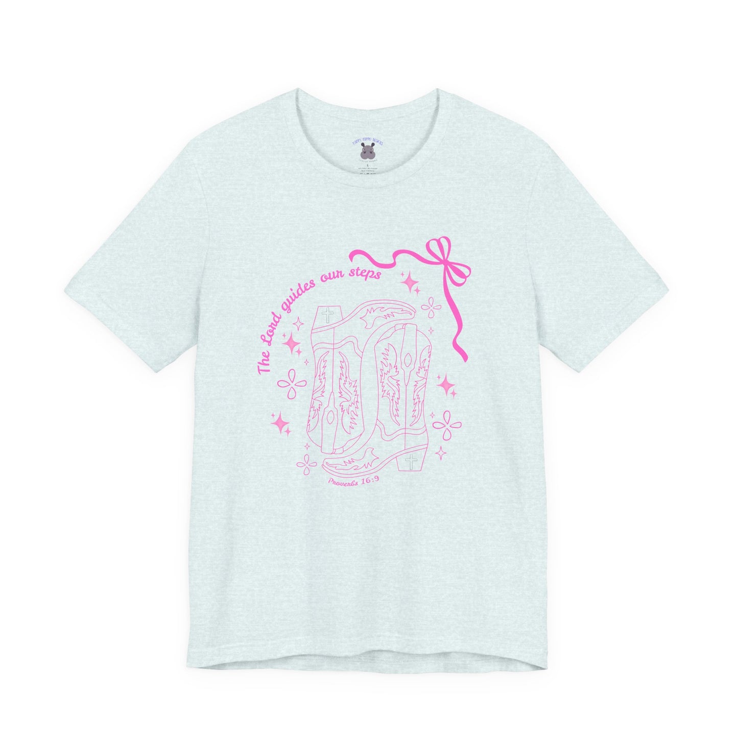 Cute Pink Ribbon Cowgirl Boot T-Shirt — "The Lord Guides Our Steps"