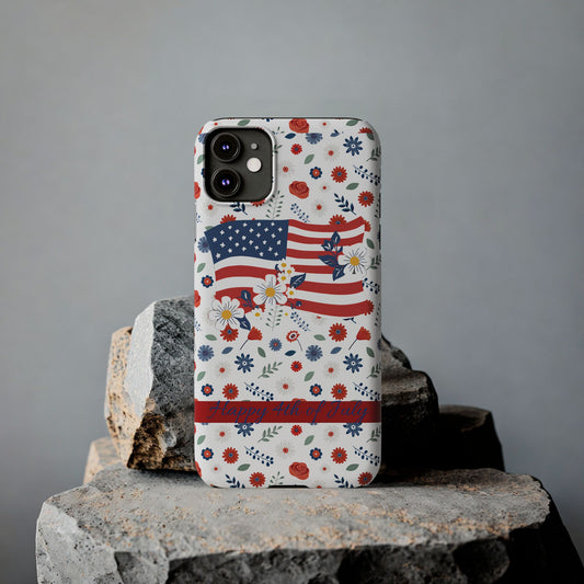 Patriotic Floral Phone Case, Slim Phone Case, USA Flag Case, Fourth of July Gift, Floral Design, Red White Blue Decor