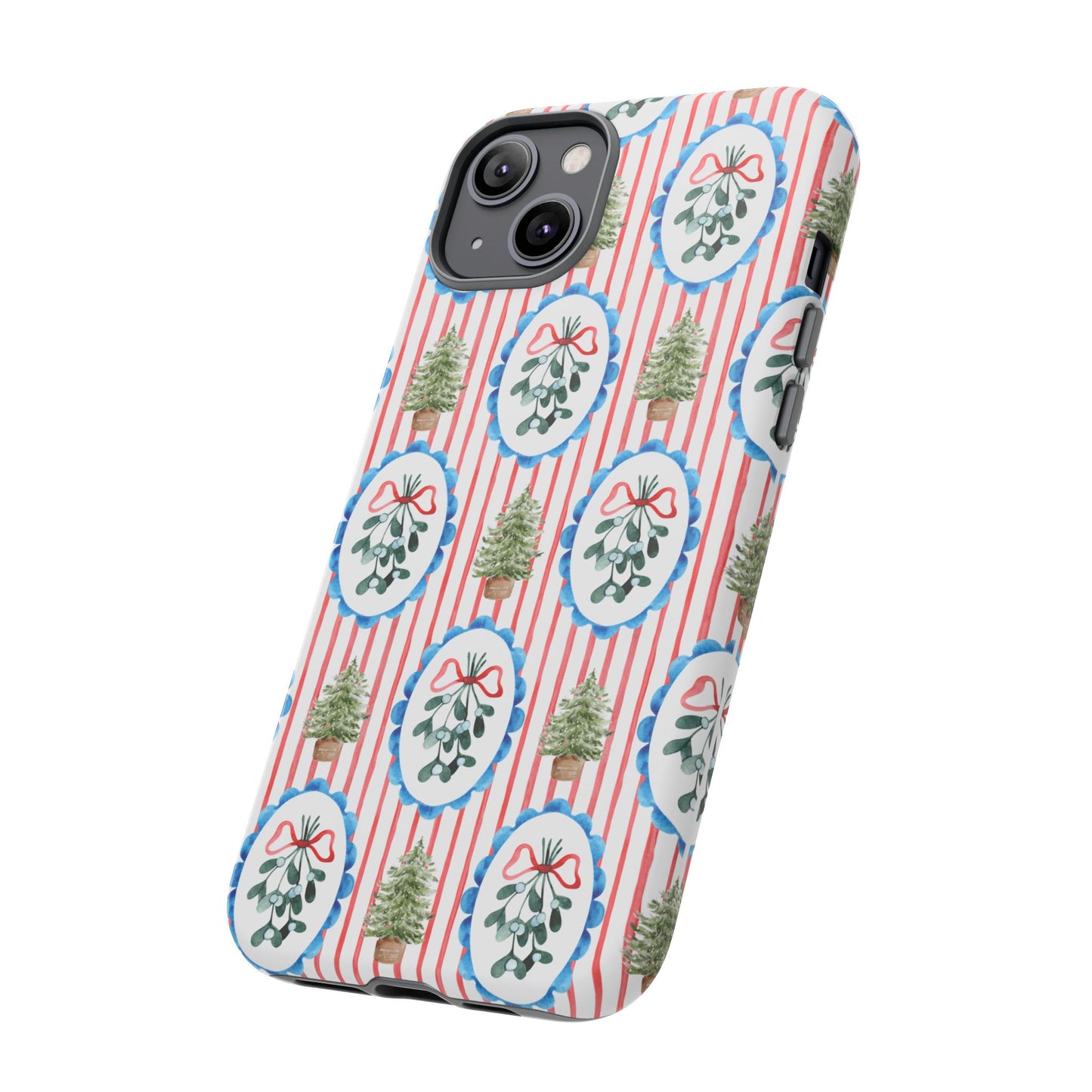 Christmas Wreath & Tree Pattern Phone Case — Festive Holiday Tough Case