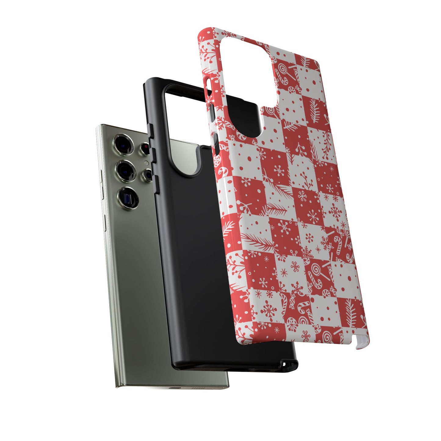 Christmas Red Buffalo Check Phone Case - Holiday Snowflake Pattern Tough Case