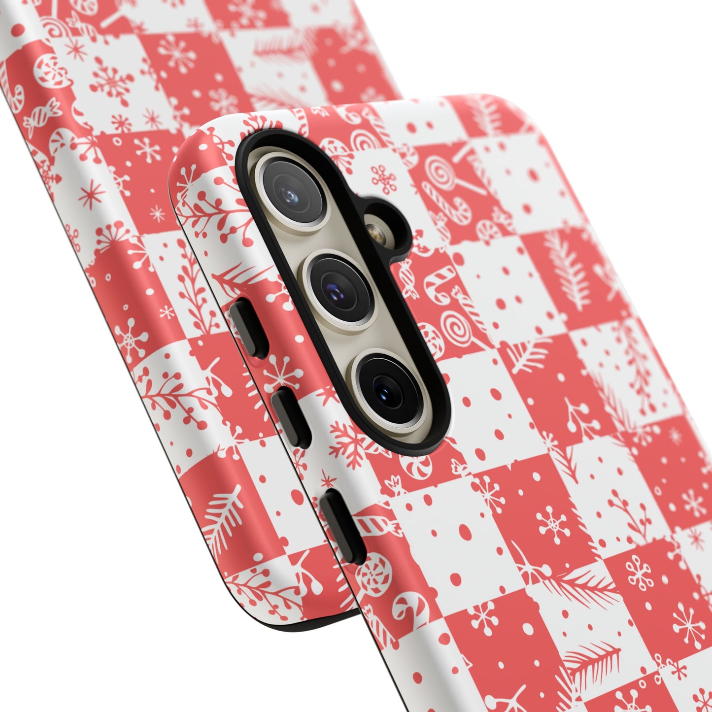 Christmas Red Buffalo Check Phone Case - Holiday Snowflake Pattern Tough Case