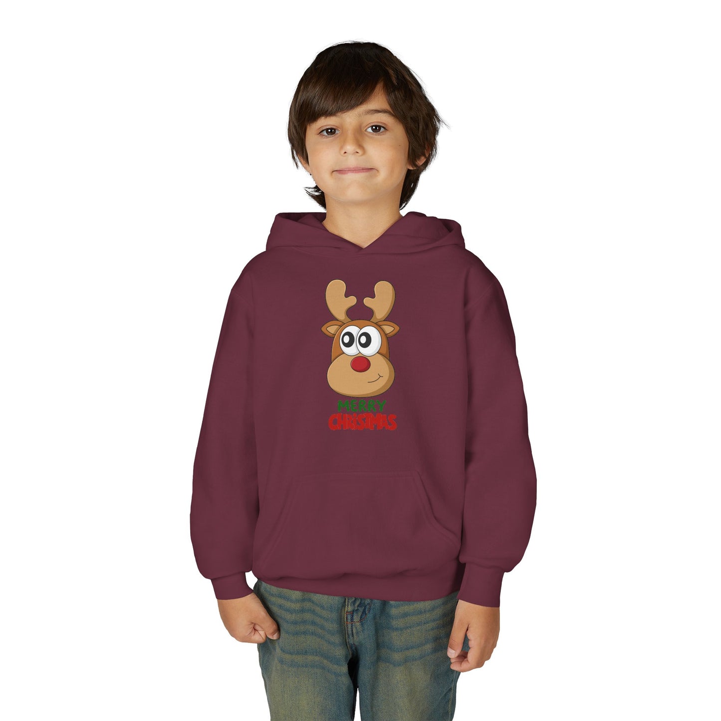 Youth Christmas Reindeer Hoodie - Cute "Merry Christmas" Holiday Pullover