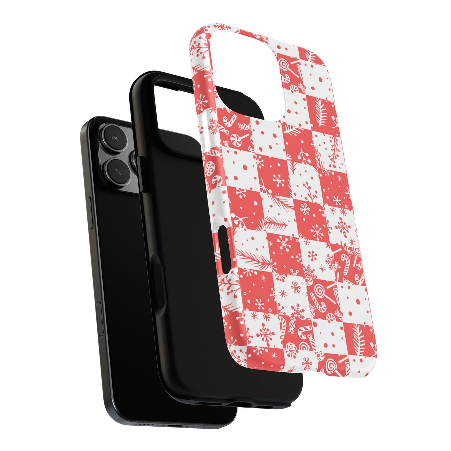 Christmas Red Buffalo Check Phone Case - Holiday Snowflake Pattern Tough Case