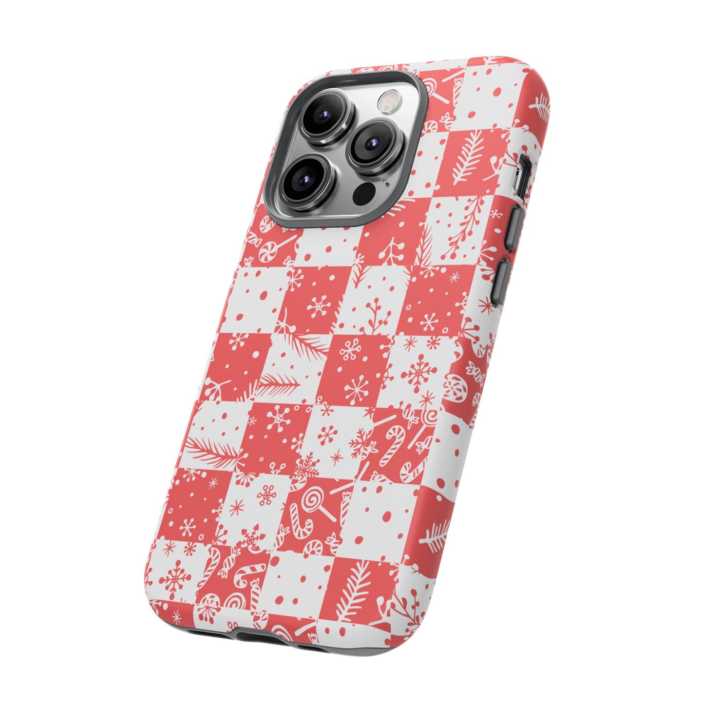 Christmas Red Buffalo Check Phone Case - Holiday Snowflake Pattern Tough Case
