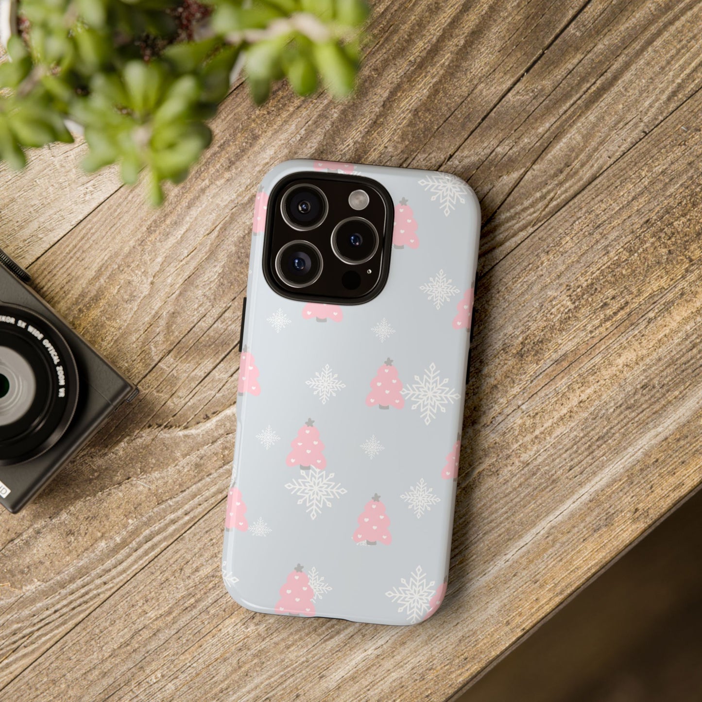 Christmas Pink Tree Tough Phone Case — Cute Holiday Snowflake Design