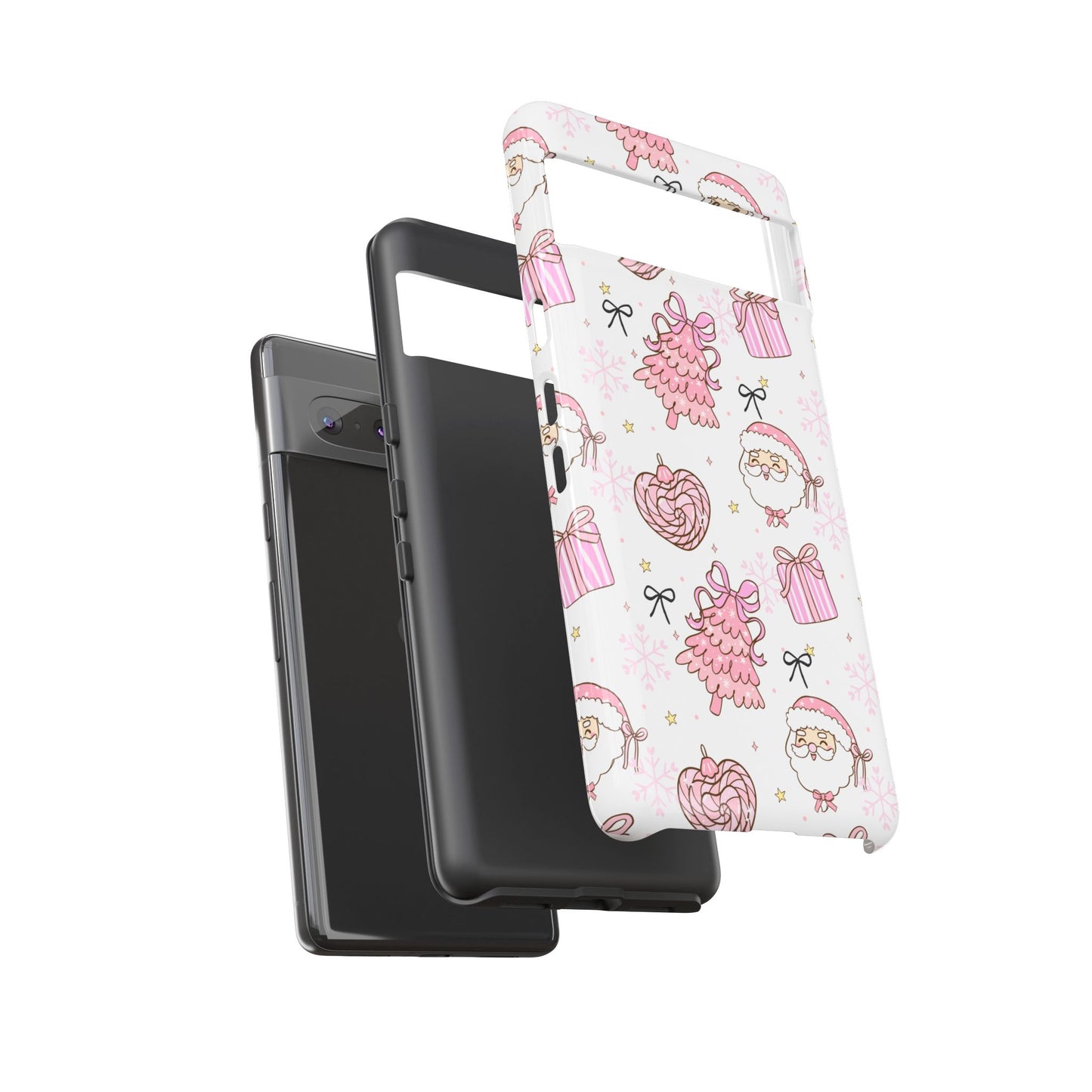 Christmas Pink Pattern Phone Case - Cute Santa, Tree & Gift Protective Cover