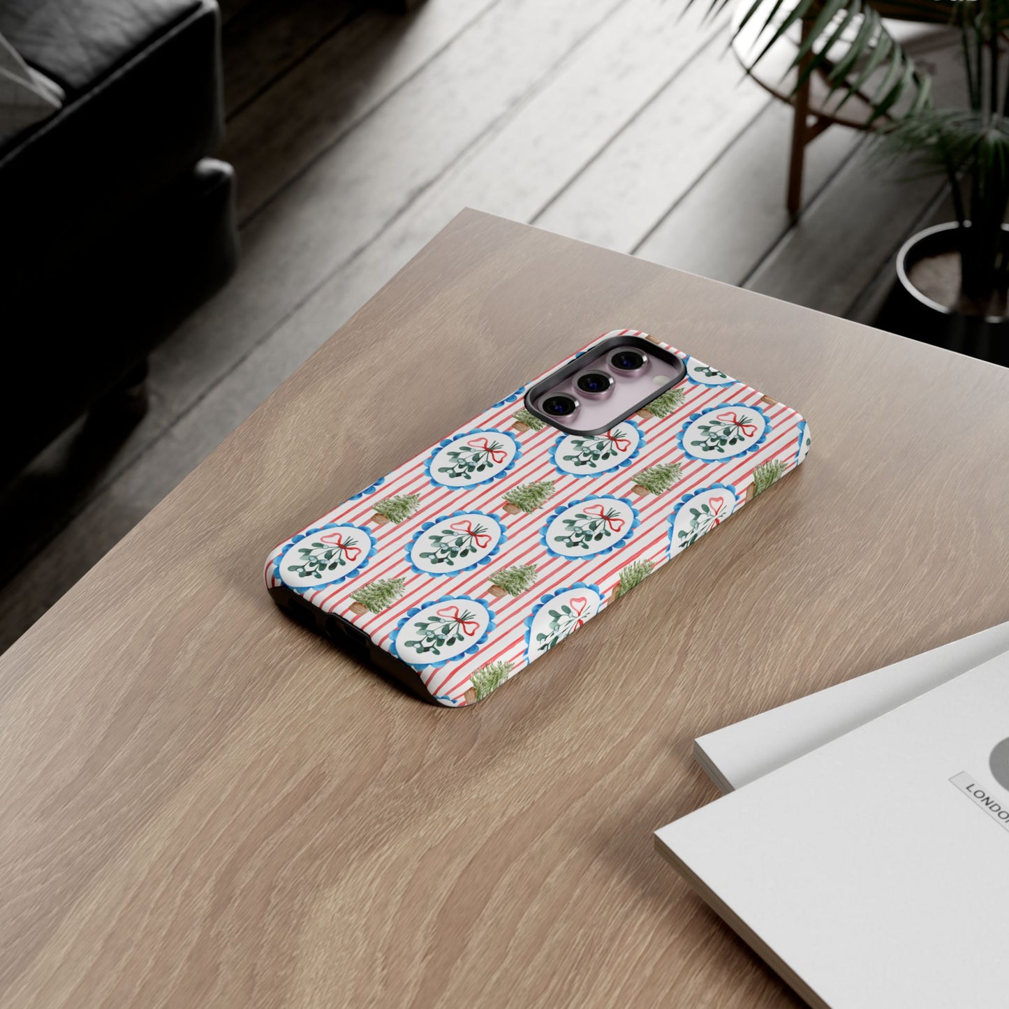 Christmas Wreath & Tree Pattern Phone Case — Festive Holiday Tough Case