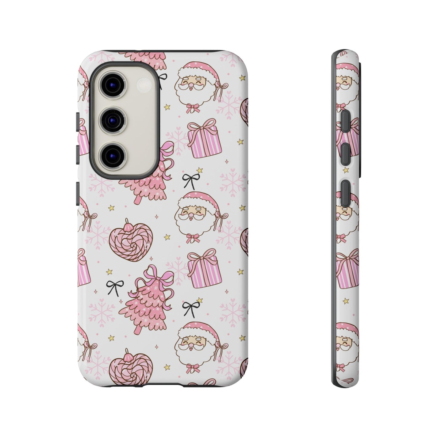 Christmas Pink Pattern Phone Case - Cute Santa, Tree & Gift Protective Cover