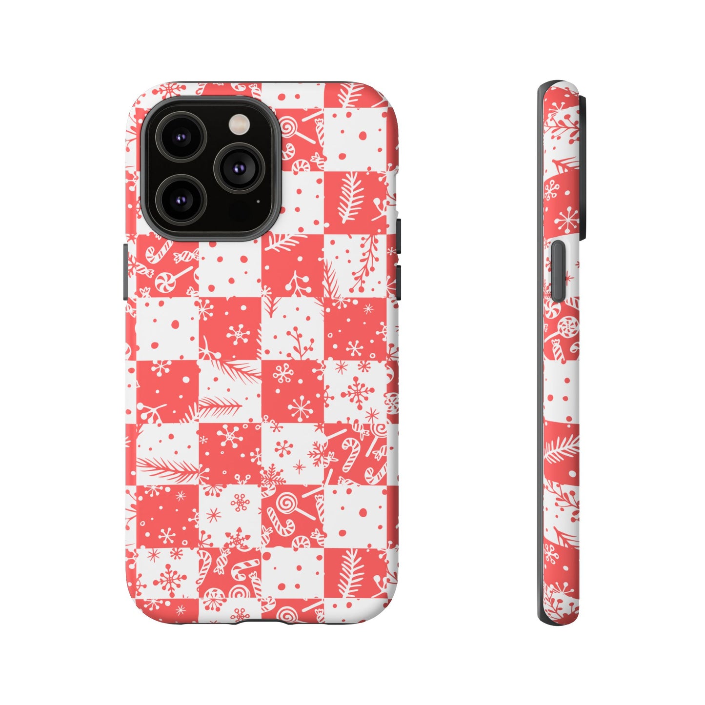 Christmas Red Buffalo Check Phone Case - Holiday Snowflake Pattern Tough Case