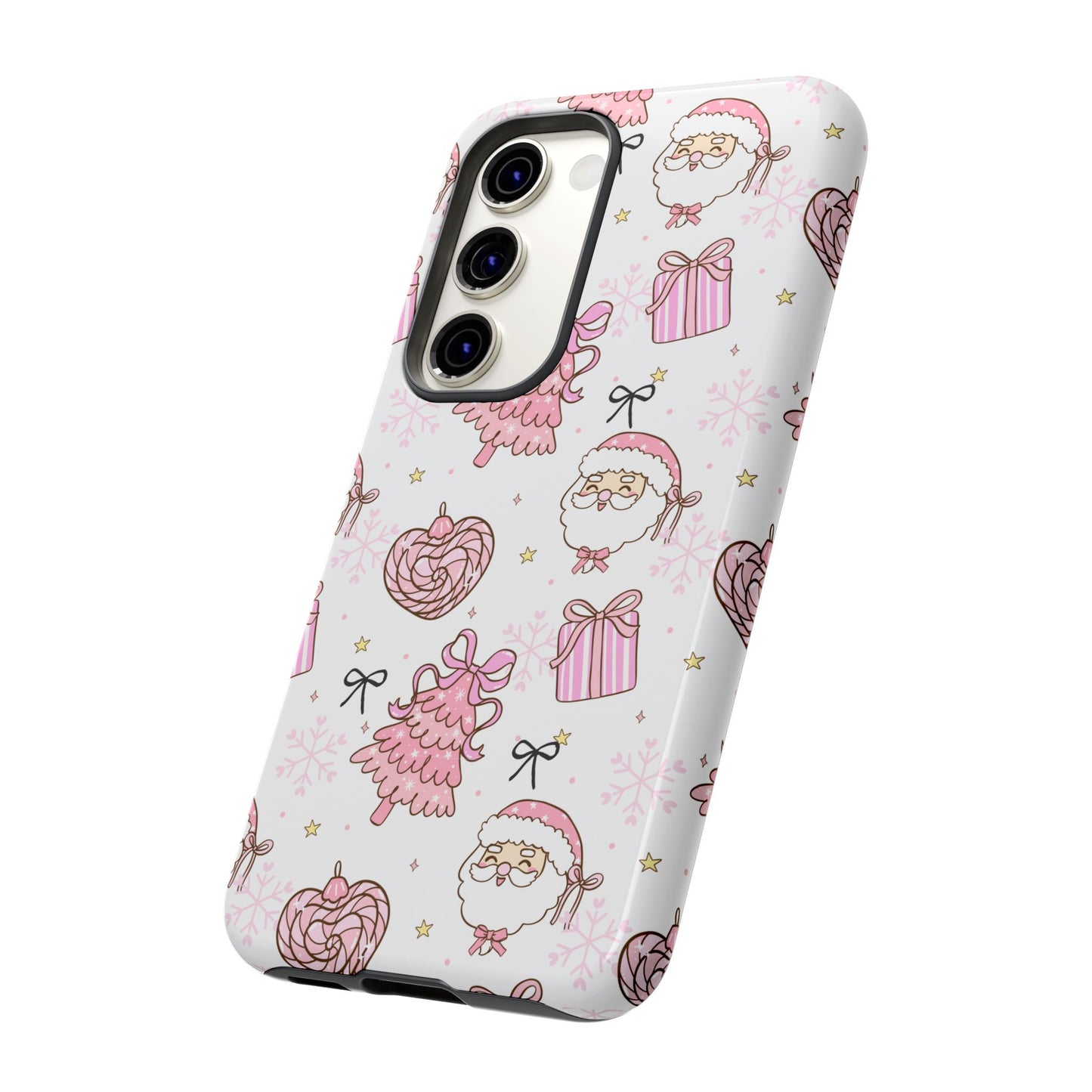 Christmas Pink Pattern Phone Case - Cute Santa, Tree & Gift Protective Cover
