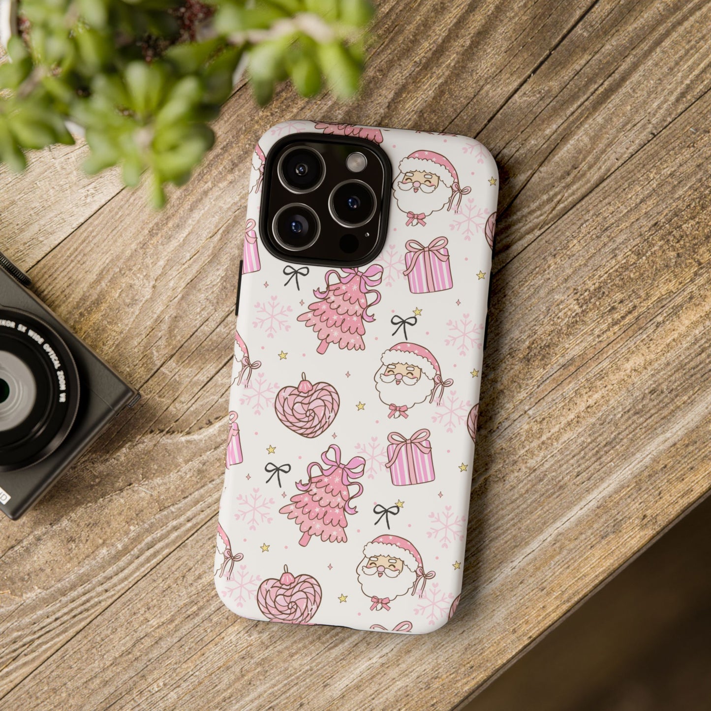 Christmas Pink Pattern Phone Case - Cute Santa, Tree & Gift Protective Cover