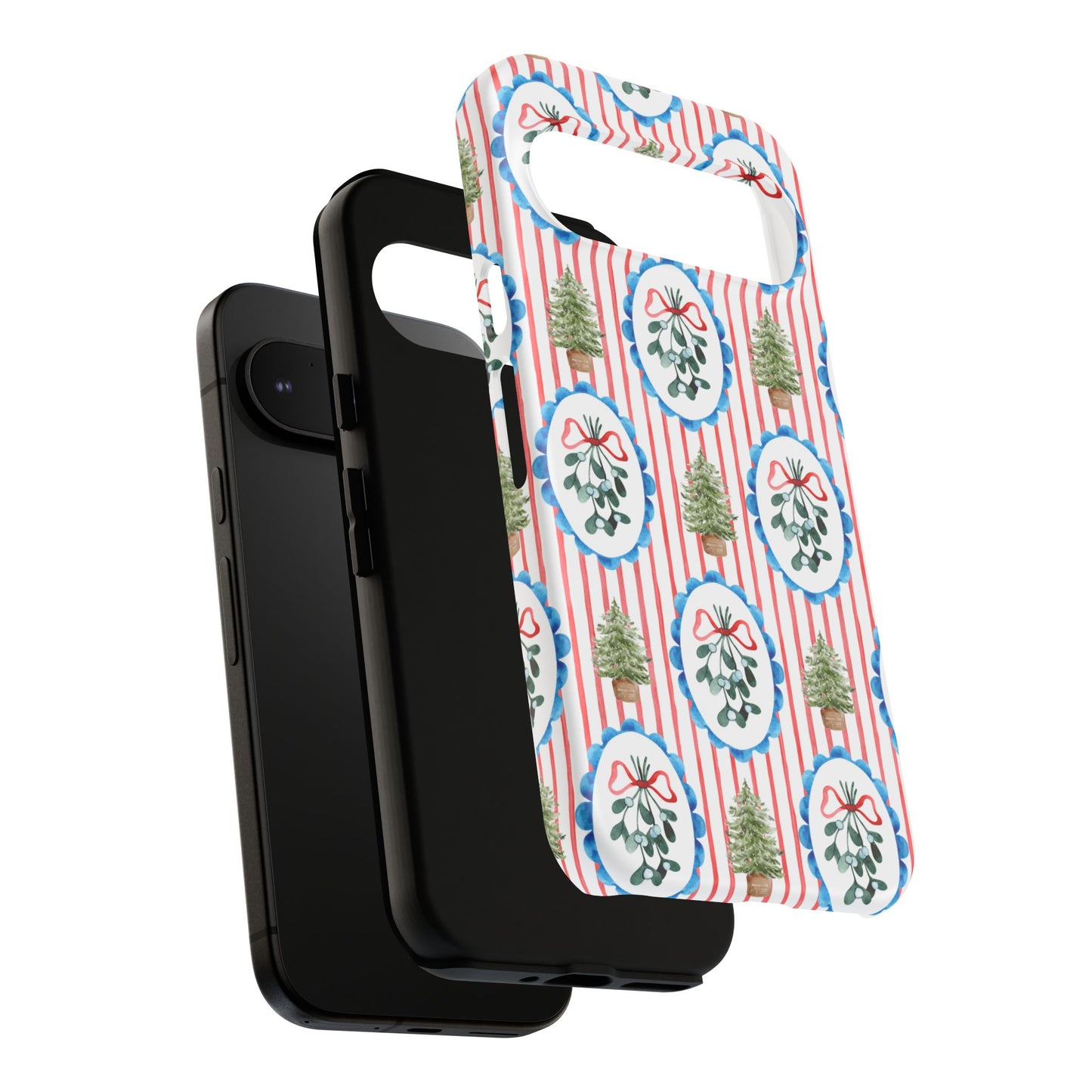 Christmas Wreath & Tree Pattern Phone Case — Festive Holiday Tough Case