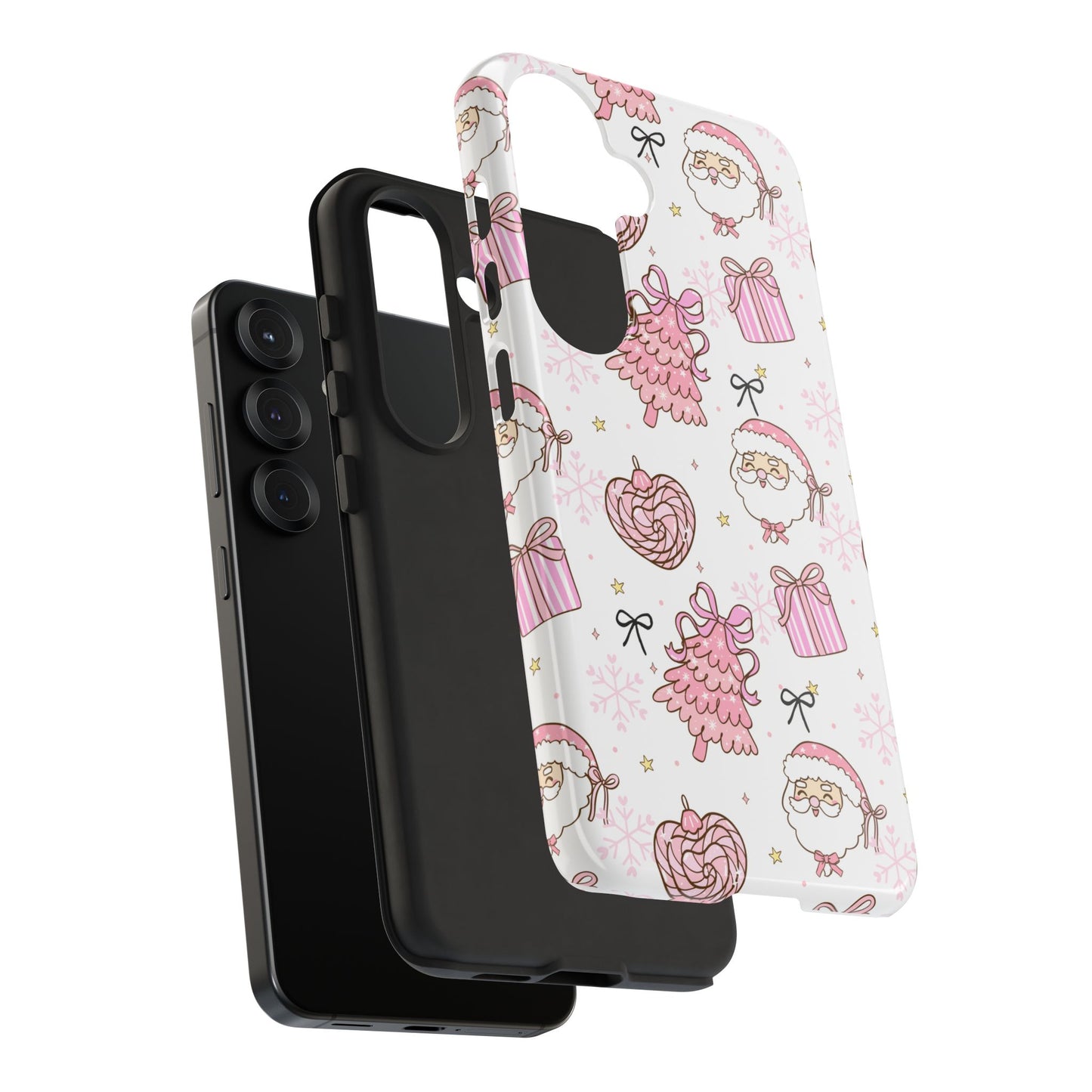 Christmas Pink Pattern Phone Case - Cute Santa, Tree & Gift Protective Cover