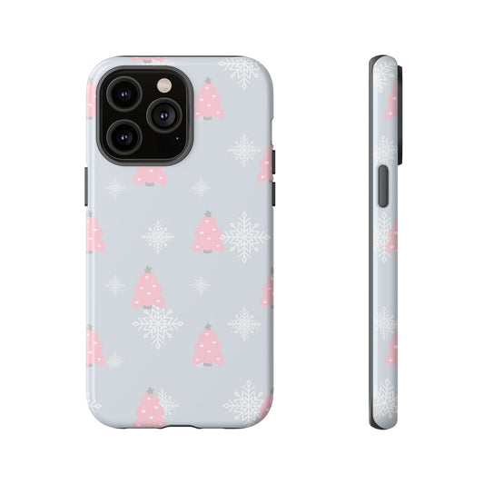 Christmas Pink Tree Tough Phone Case — Cute Holiday Snowflake Design