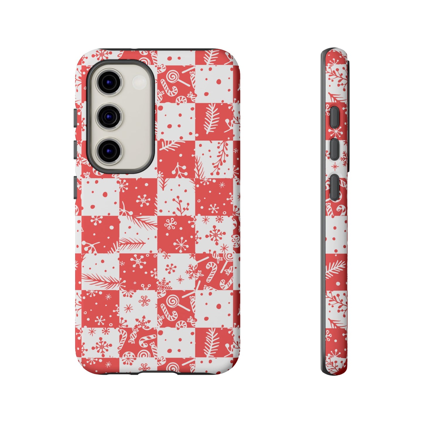 Christmas Red Buffalo Check Phone Case - Holiday Snowflake Pattern Tough Case