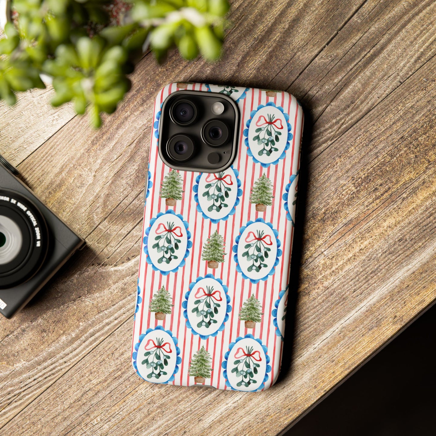 Christmas Wreath & Tree Pattern Phone Case — Festive Holiday Tough Case